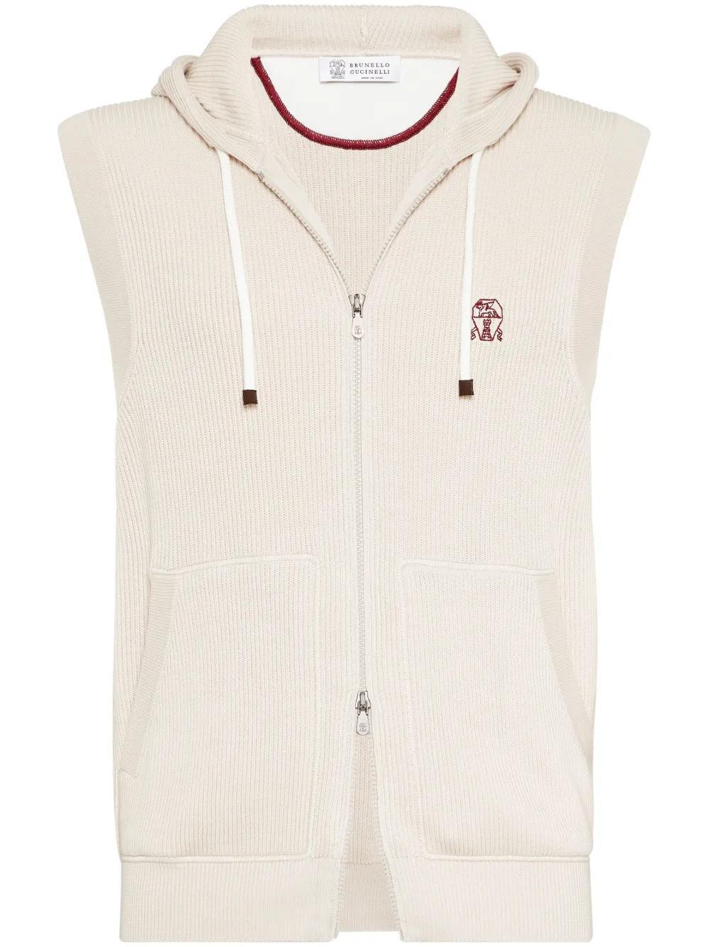 BRUNELLO CUCINELLI Logo-embroidered Ribbed Gilet In Light Brown Product Image