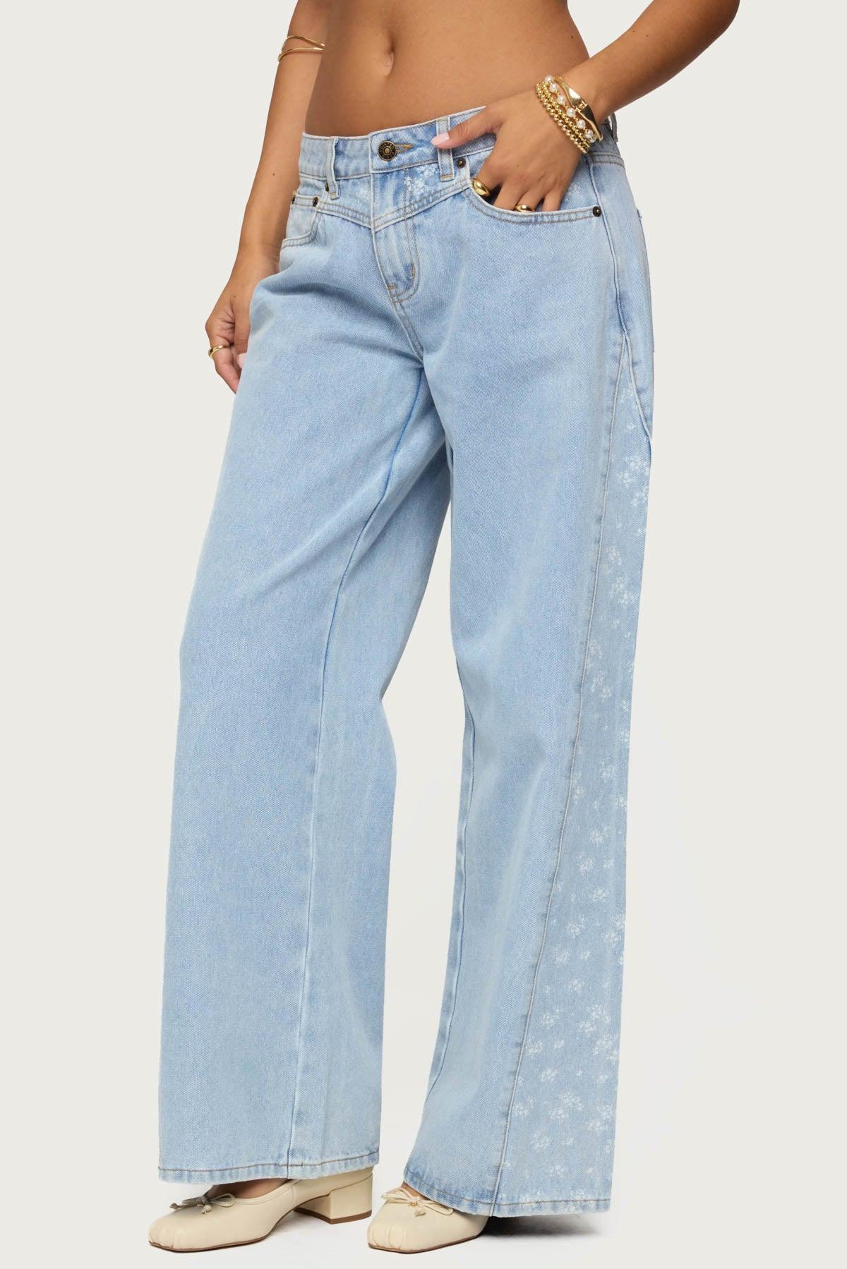 Floral Split Low Rise Jeans Product Image