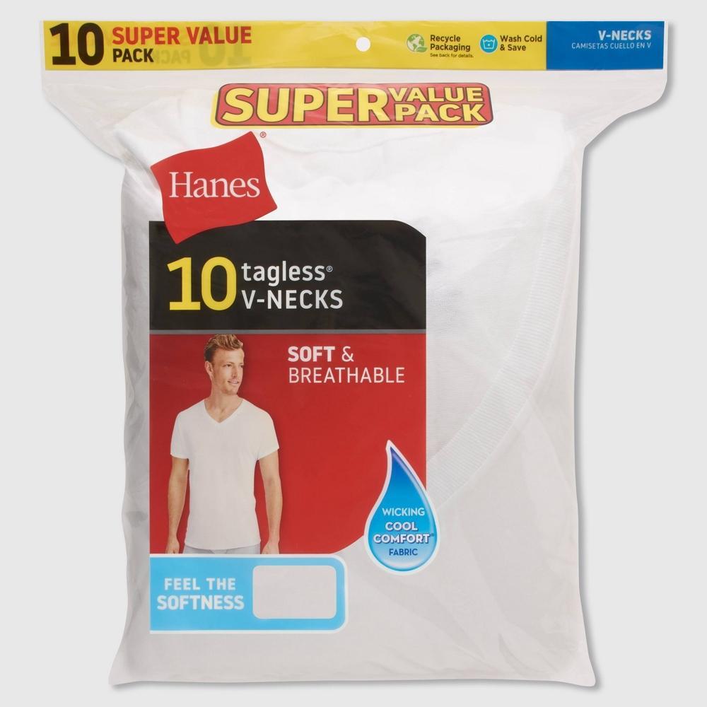 Hanes Mens V Neck Undershirt 10pk S: Tagless, Moisture Wicking, Breathable Cotton Product Image