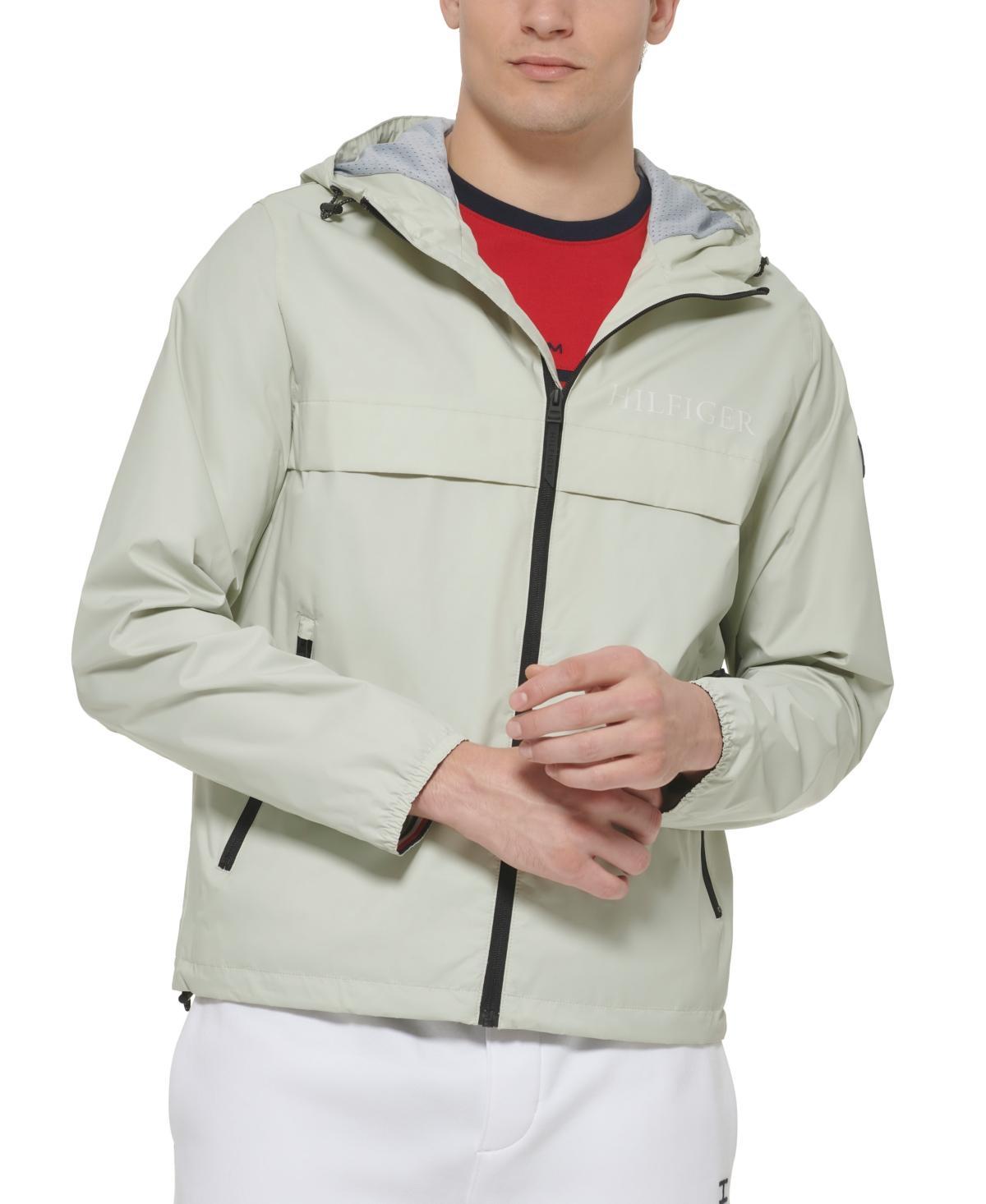 Men's Tommy Hilfiger Logo Patch Hooded Rain Jacket, Size: Medium, Blue Stripe Product Image