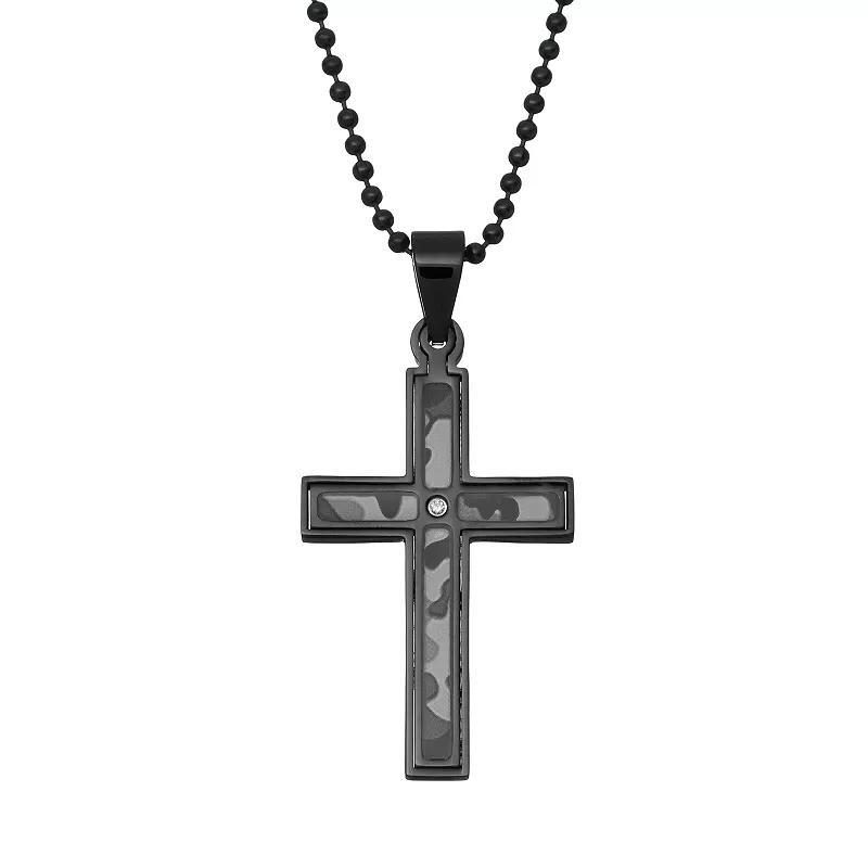 Diamond Accent Black Stainless Steel Camouflage Cross Pendant Necklace - Men, Men's, Size: 24", White Product Image