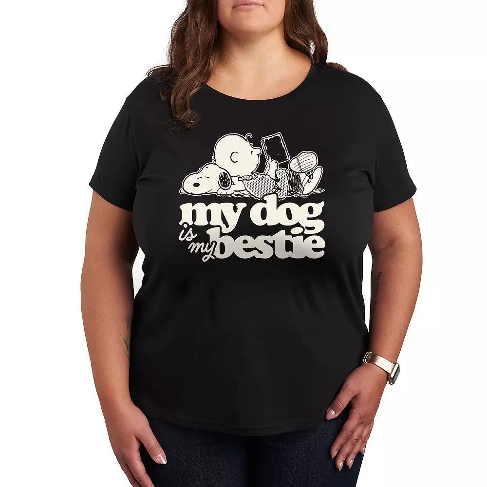 Plus Peanuts Snoopy & Charlie Brown My Dog Is My Bestie Graphic Tee, Womens Grey Blue Product Image