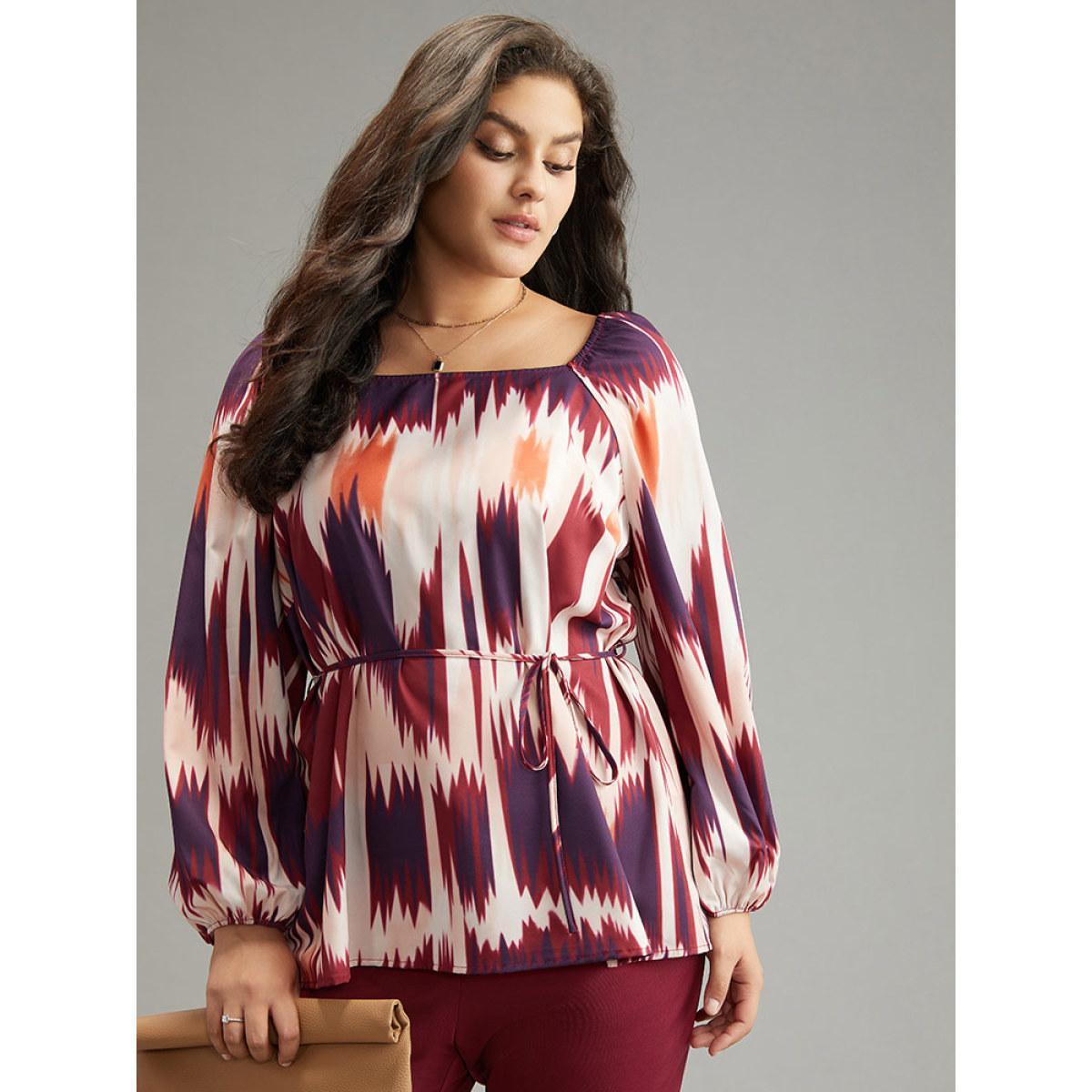 Plus Size Multicolor Tie Dye Print Ties Square Neck Blouse Women Office Long Sleeve Square Neck Dailywear Blouses BloomChic 30/6X Product Image