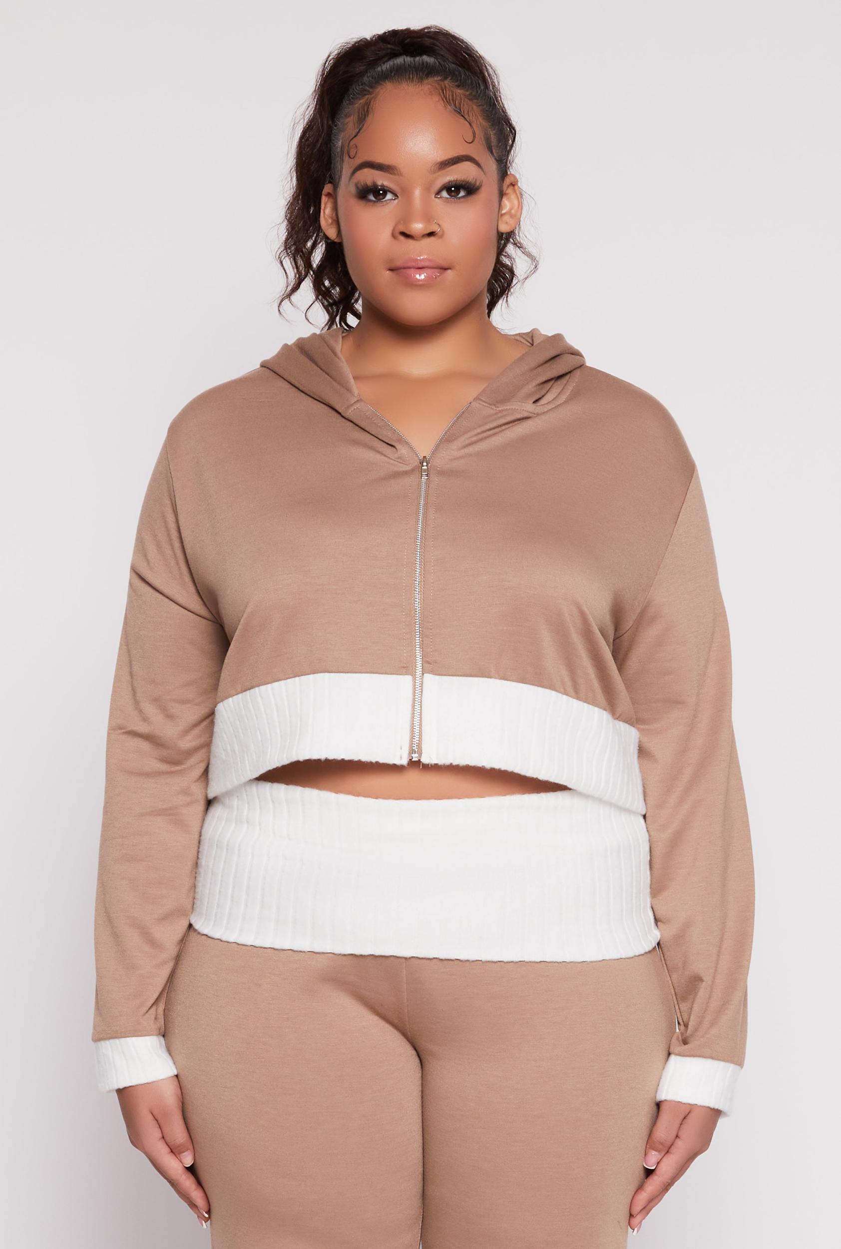 Womens Plus Size Two Tone Trim Hooded Sweatshirt Product Image