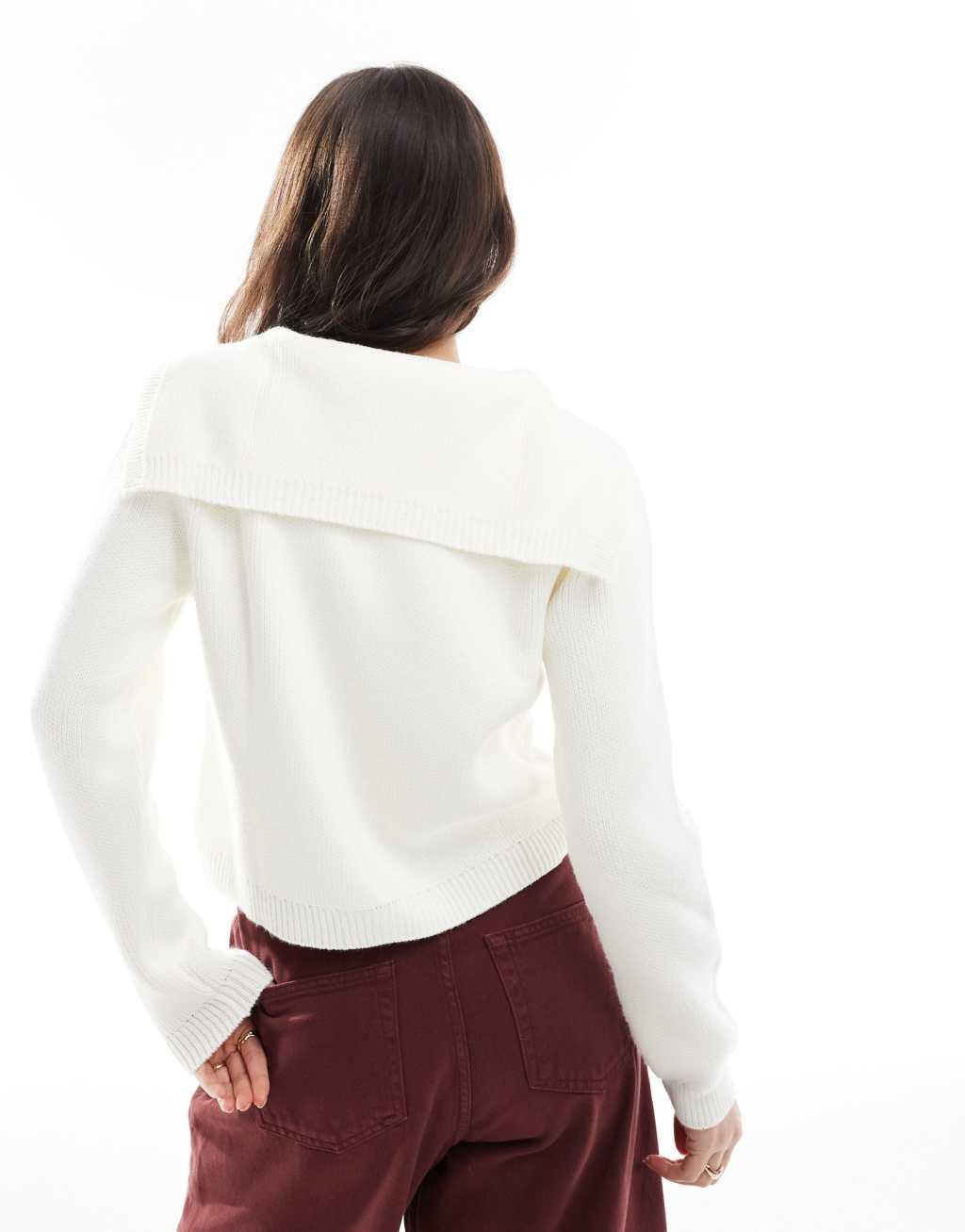 ASOS DESIGN compact knit shirt with sailor collar in ecru Product Image