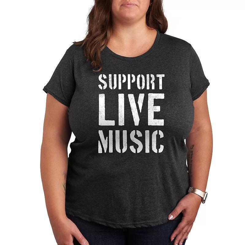 Plus Support Live Music Graphic Tee, Womens Grey Blue Product Image