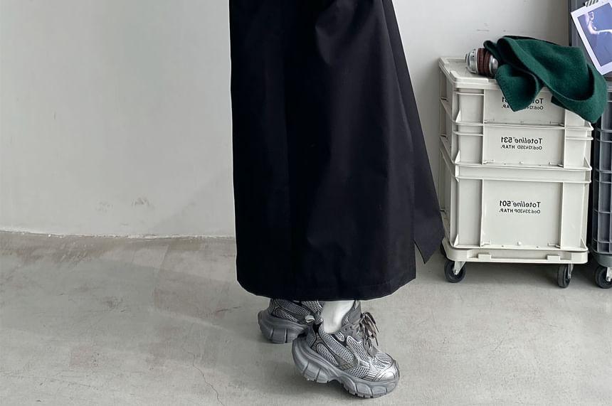 Lapel Collar Plain Puffer Long Coat Product Image