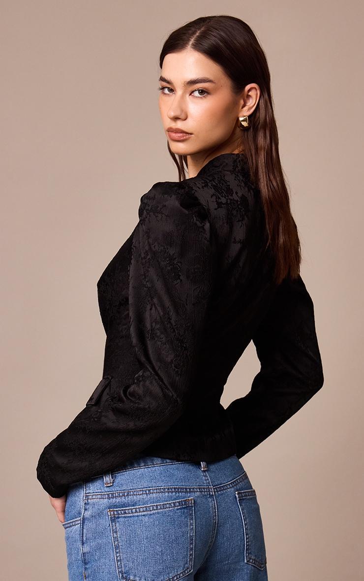 Black Lace High Neck Puff Sleeve Jacket Product Image