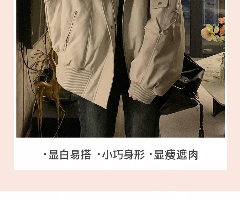 Faux Leather Hooded Zip-Up Padded Jacket Product Image