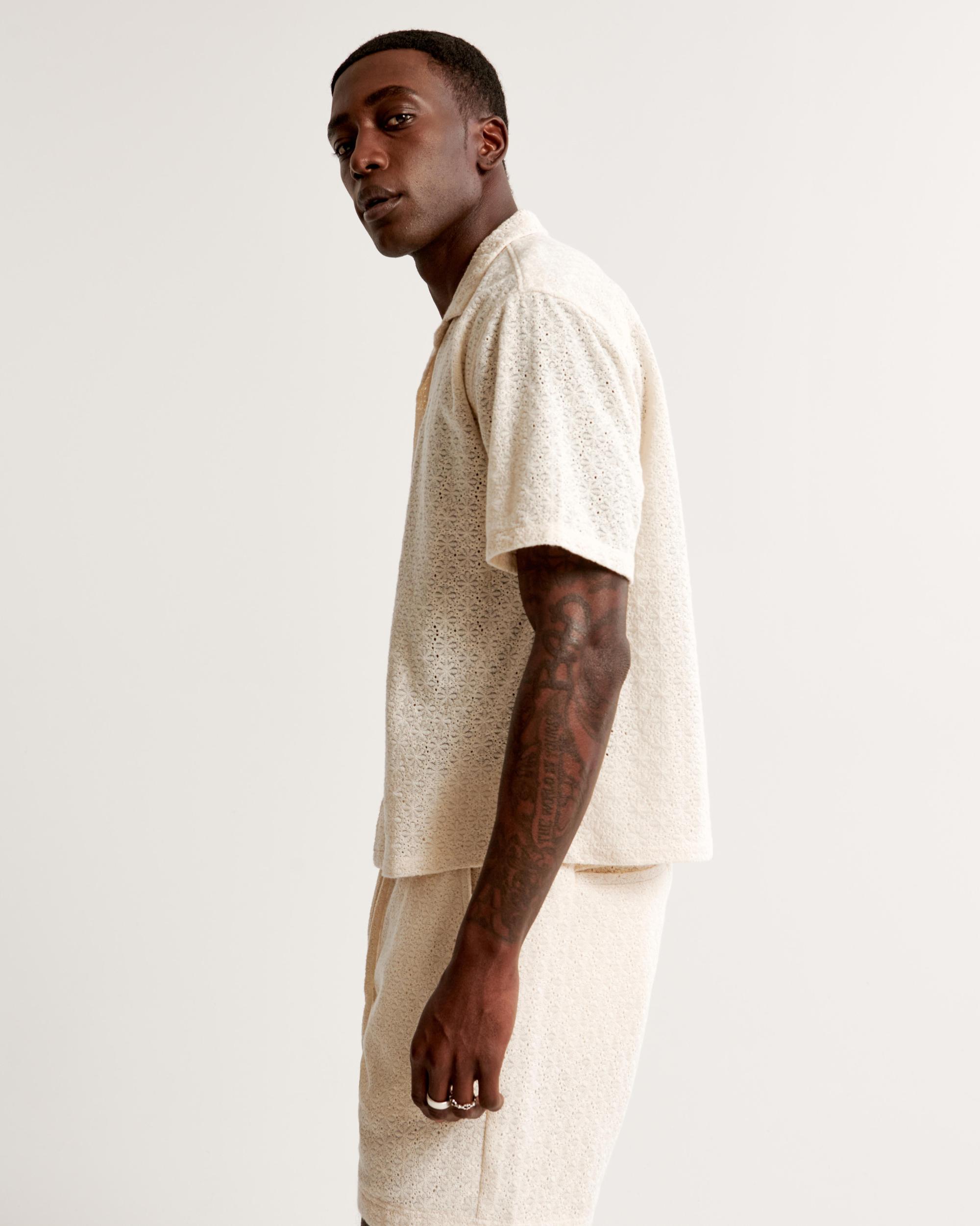 Camp Collar Cropped Lace Shirt Product Image