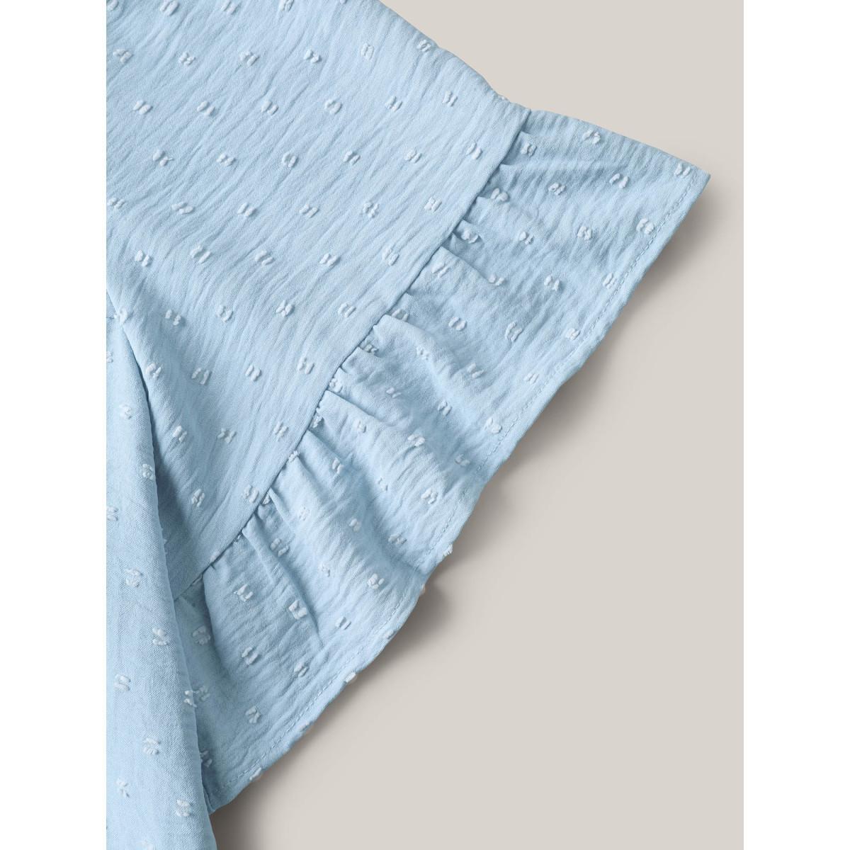 Plus Size LightBlue Textured Floral Embroidered Flared Sleeve Shirt Women Resort Short sleeve Square Neck Vacation Blouses BloomChic 12/L Product Image