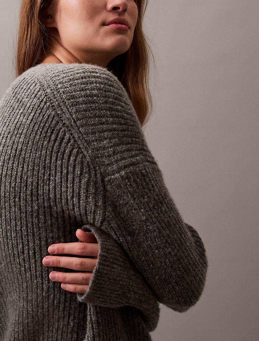 Ribbed Knit V-Neck Sweater Product Image