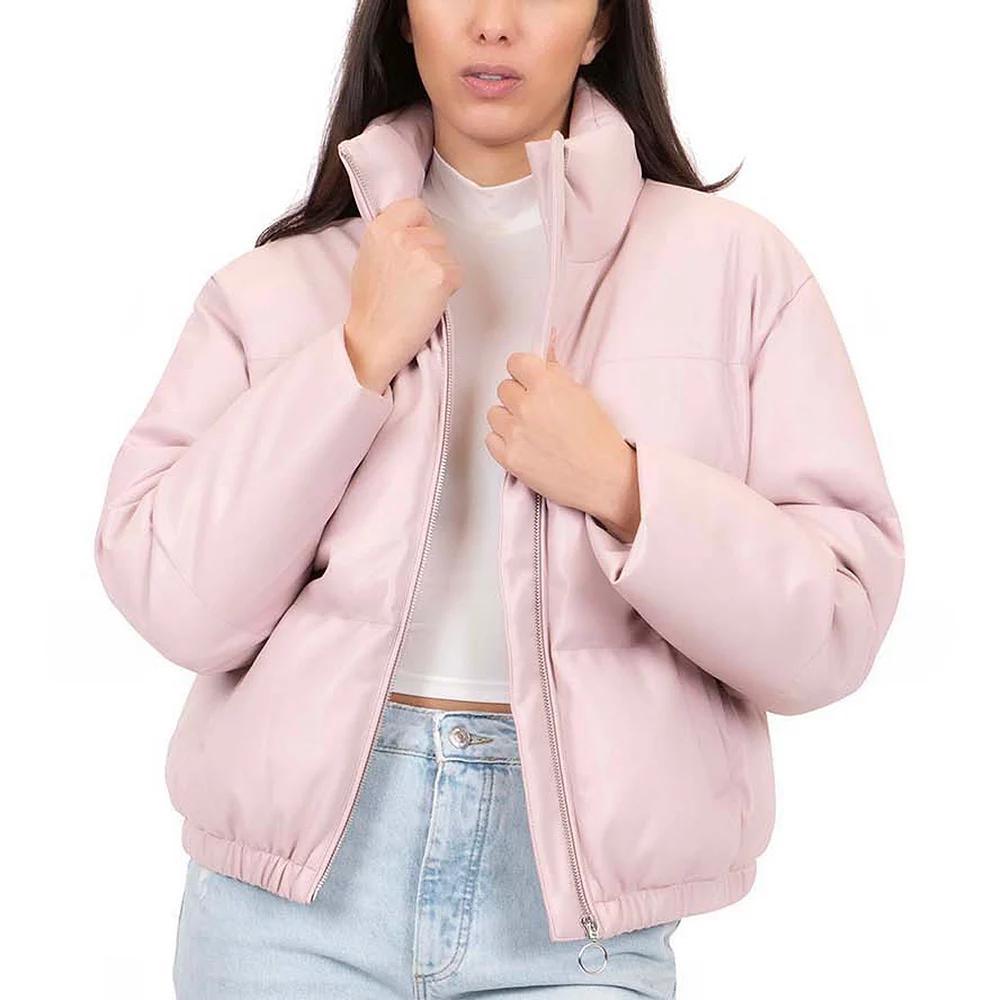 Junior's Coffee Shop Faux Leather Puffer Coat, Women's, Size: XL, Blush Product Image