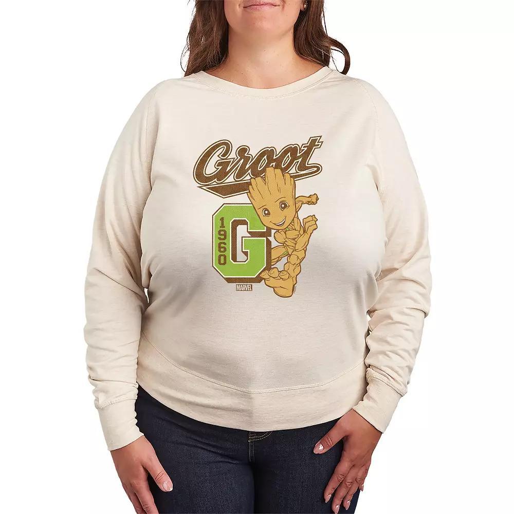 Plus Size Guardians of the Galaxy Groot Collegiate French Terry Long Sleeve Tee, Womens Product Image