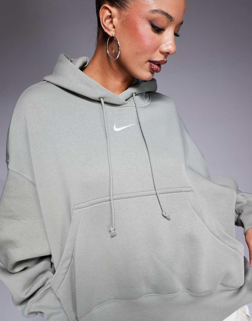 Nike Phoenix Fleece super oversized hoodie in khaki Product Image