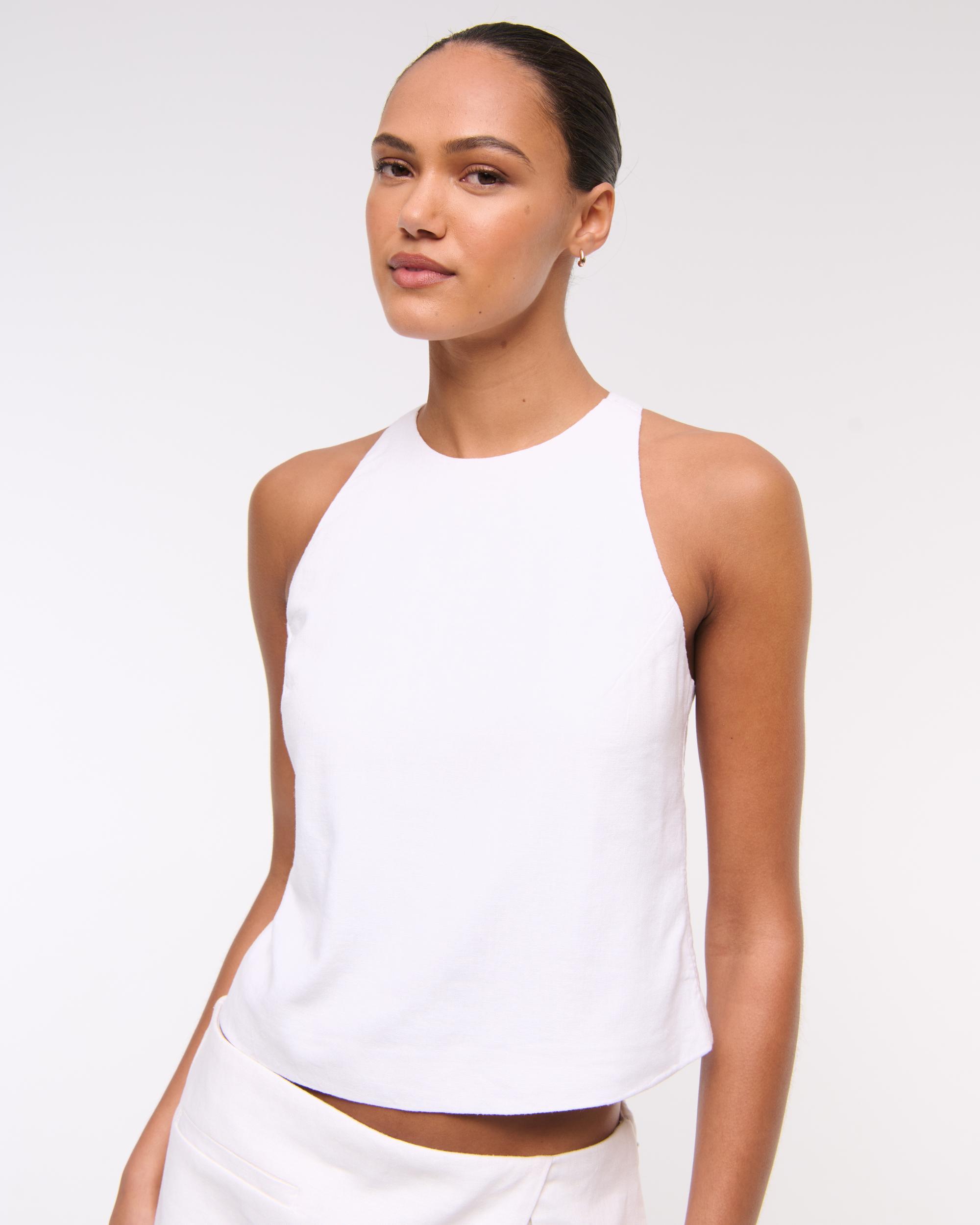 Linen-Blend Open-Back Set Top Product Image