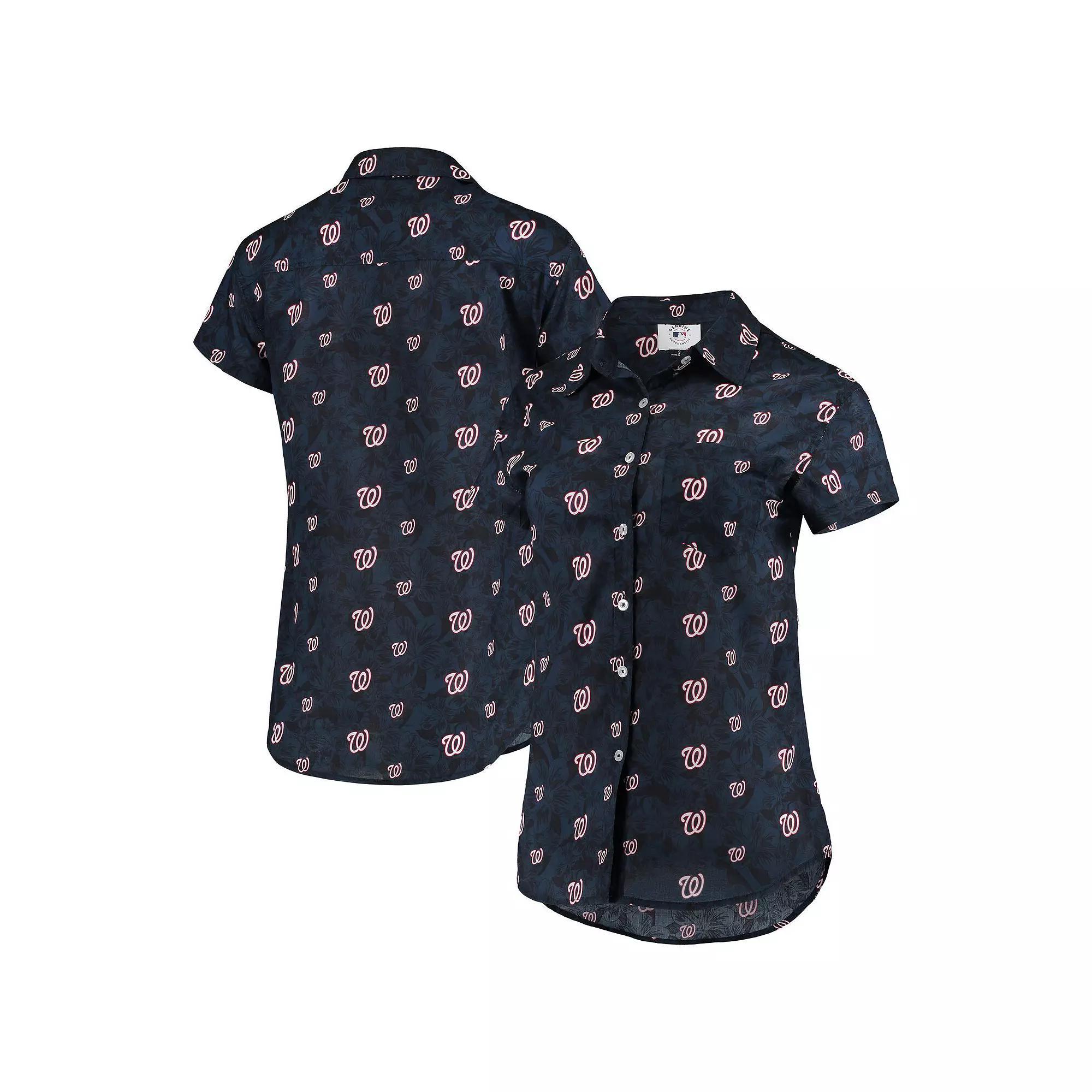 Womens FOCO Washington Nationals Floral Button Up Shirt Blue Product Image