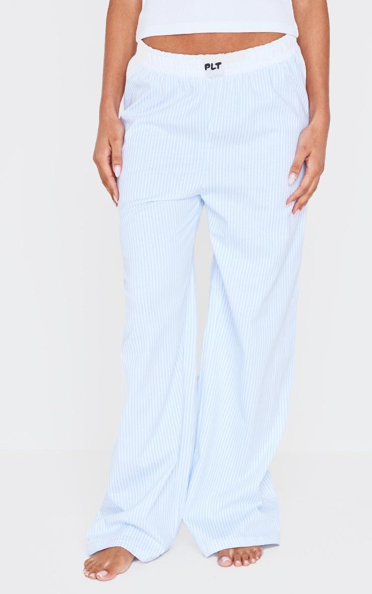 PRETTYLITTLETHING Blue Stripe Wide Leg Pj Bottoms Product Image