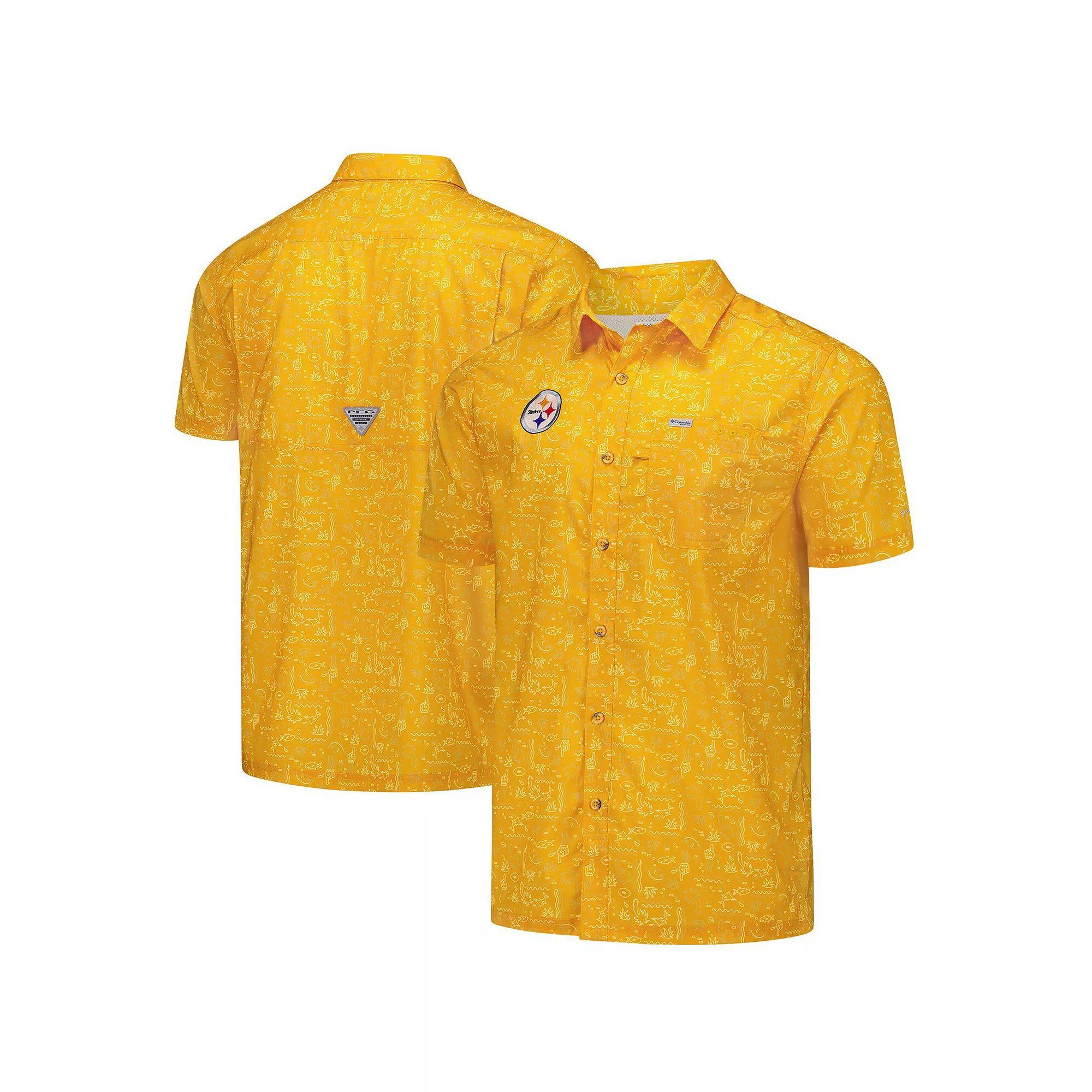 Men's Columbia PFG Gold Pittsburgh Steelers Super Slack Tide Omni-Wick Button-Up Shirt, Size: Small Product Image