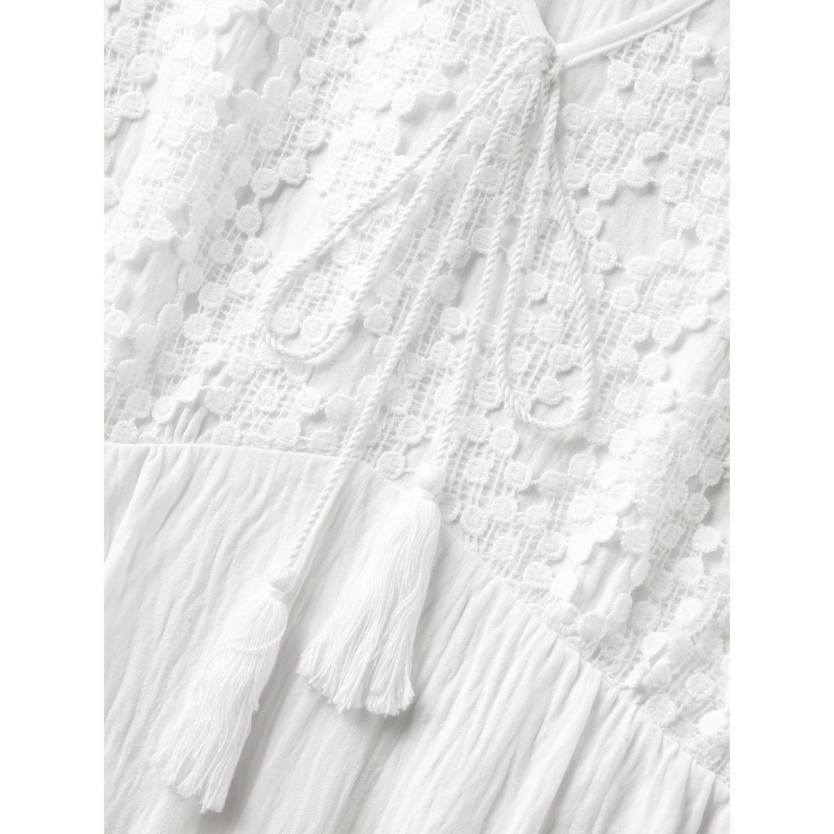 Plus Size Sheer Lace Sleeve Pockets Flowy Midi Dress Ivory Women V-neck Elbow-length sleeve Curvy BloomChic 28/5X Product Image