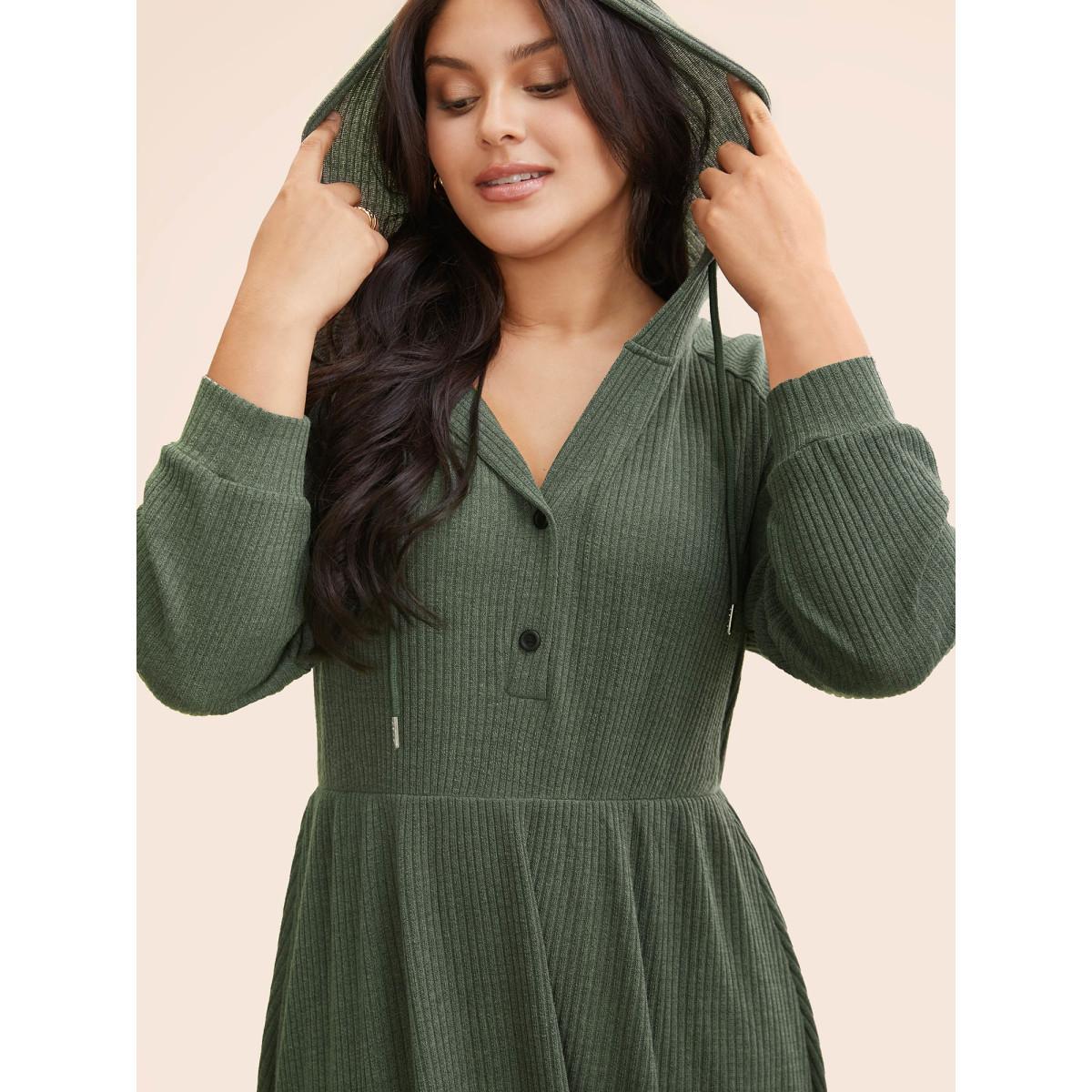 Plus Size Texture Drawstring Hooded Pocket Dress DarkSlateGray Women Casual Texture Hooded Long Sleeve Curvy BloomChic 28/5X Product Image