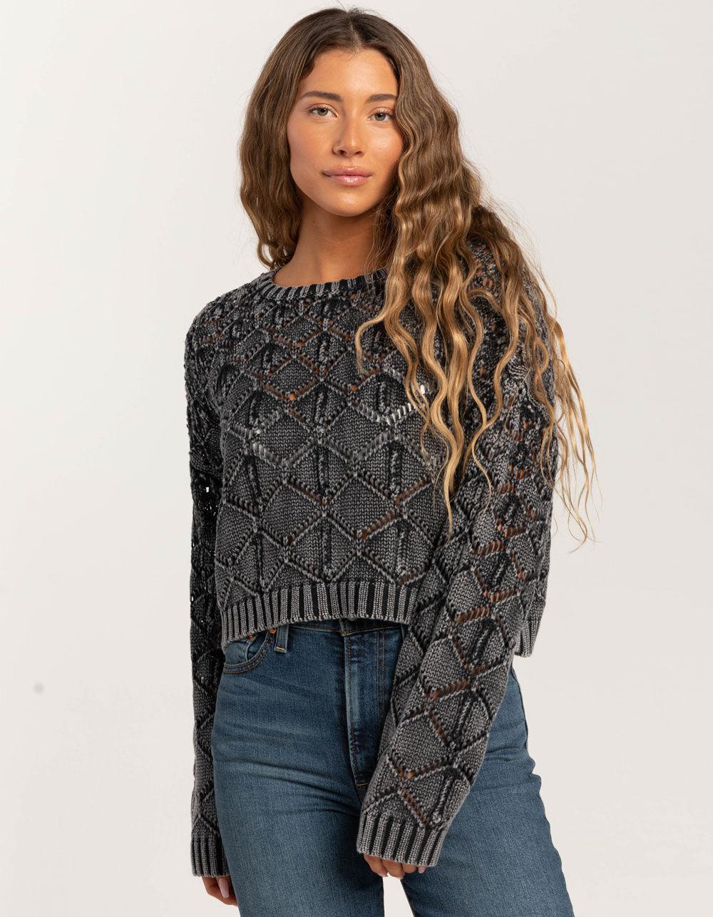 FULL TILT Womens Open Weave Washed Pullover Sweater - PURPLE Product Image