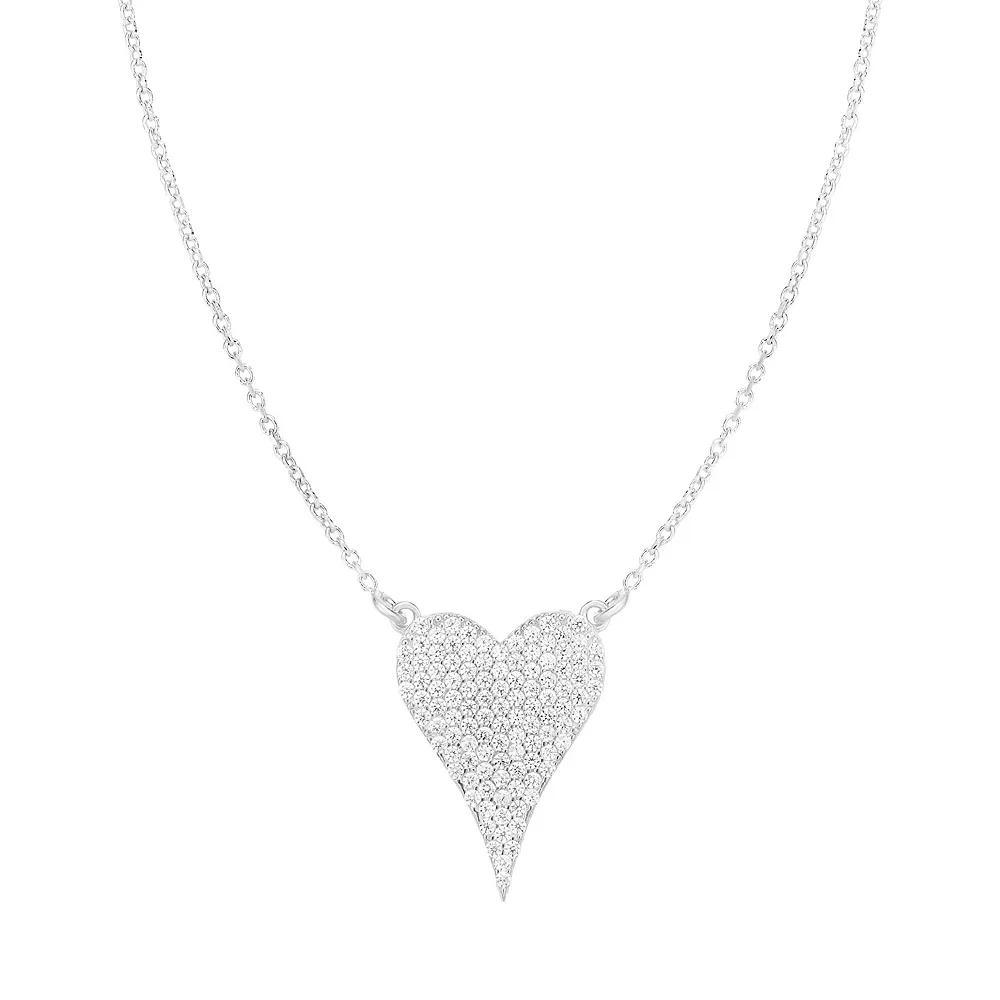 Sunkissed Sterling Cubic Zirconia Pave Heart Necklace, Women's, Silver Tone Product Image
