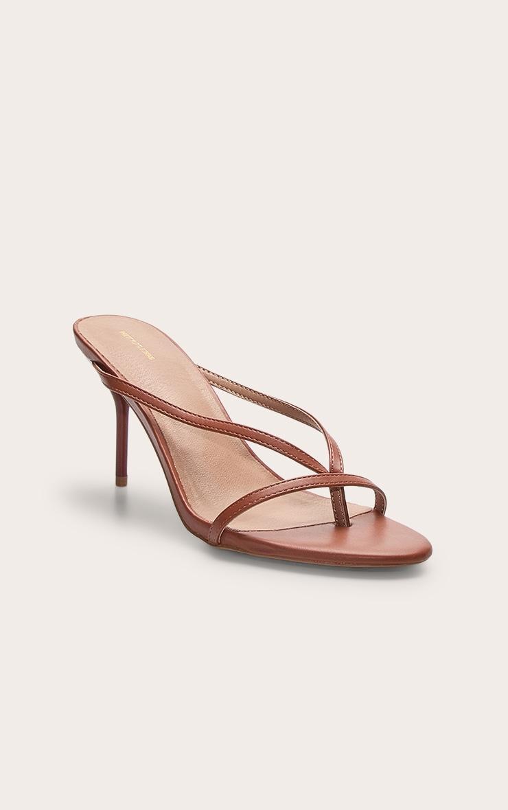 Tan Pu Round Toe Thong High Stiletto Heeled Mules Product Image