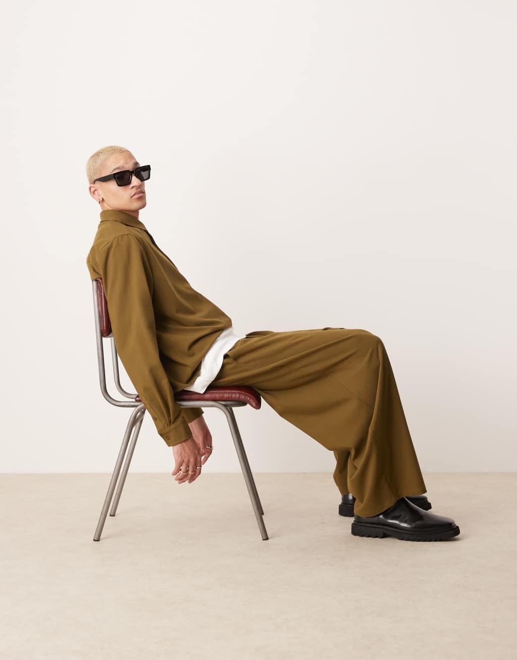 ASOS DESIGN baggy balloon pants in brown - part of a set Product Image