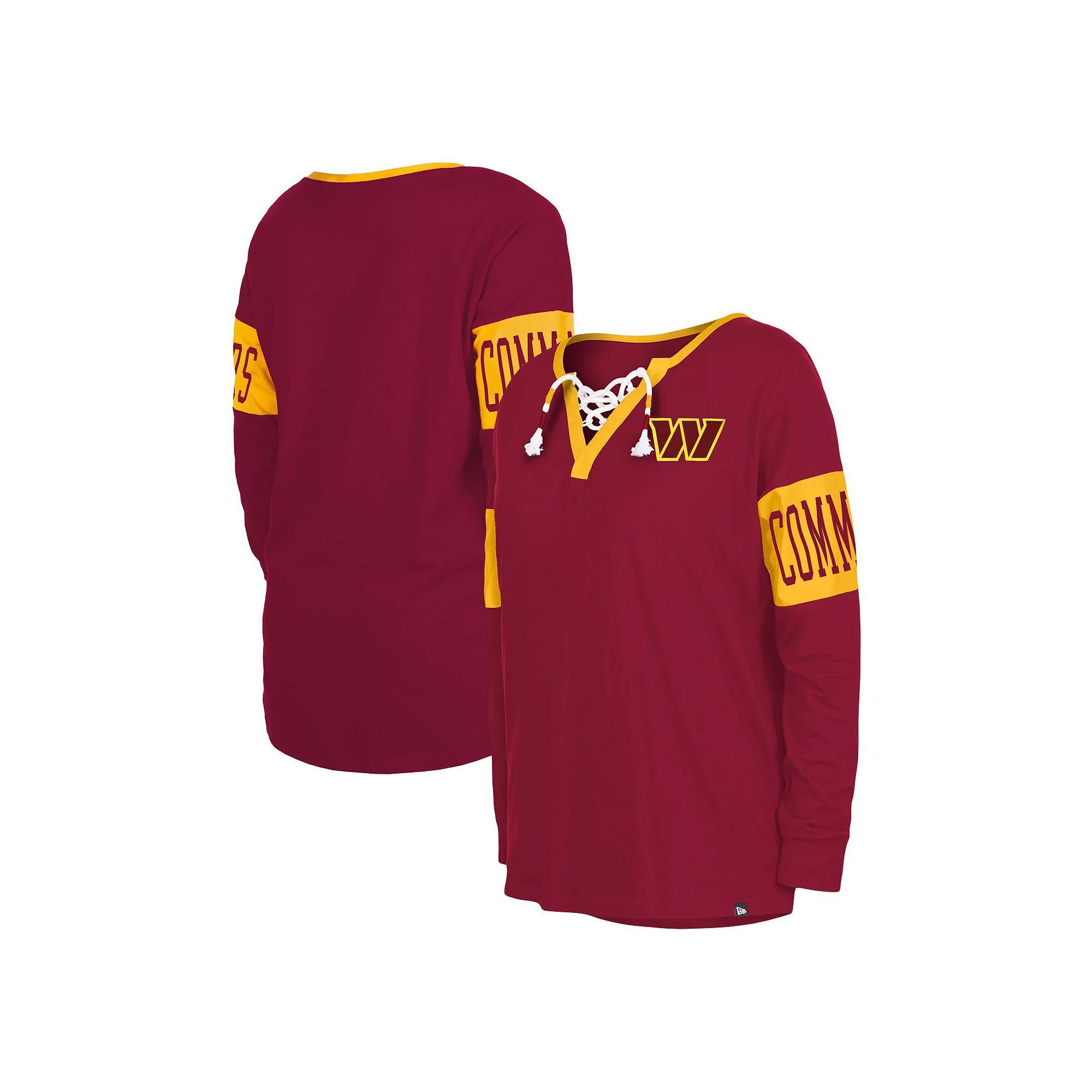 Womens New Era Burgundy Washington Commanders Lace-Up Notch Neck Long Sleeve T-Shirt Product Image