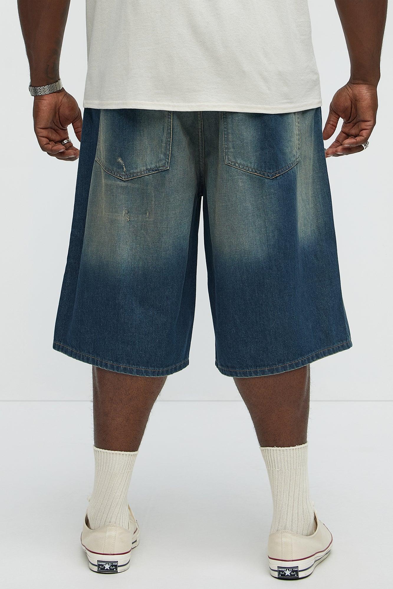 Don't Hate Baggy Relaxed Denim Shorts - Dark Wash Product Image