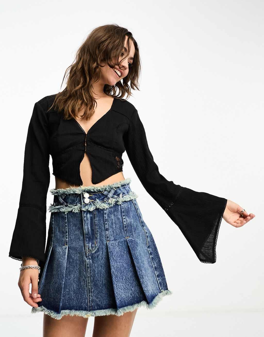 Reclaimed Vintage hook and eye corset top with lace details Product Image