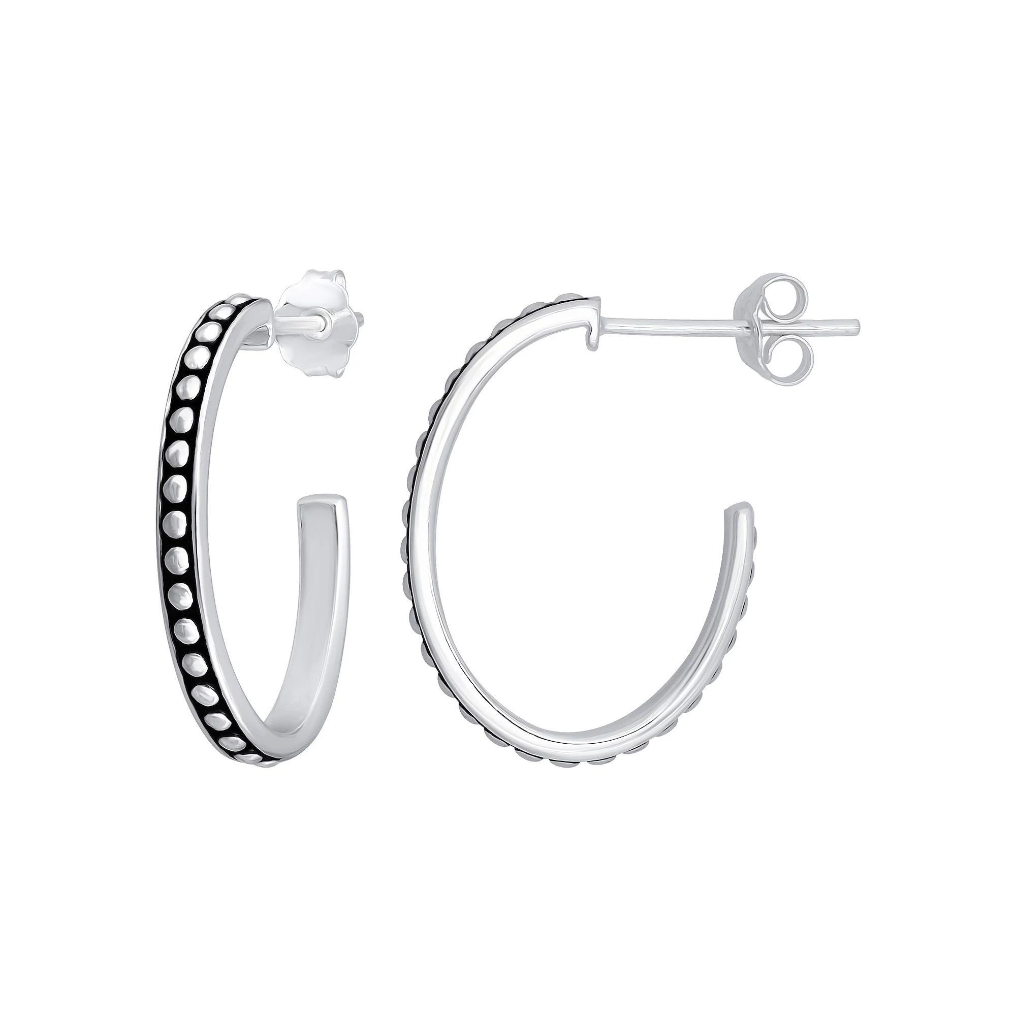 Aleure Precioso Sterling Silver Oxidized Beaded Pattern Oval Hoop Earrings, Women's, Size: 15 mm Product Image