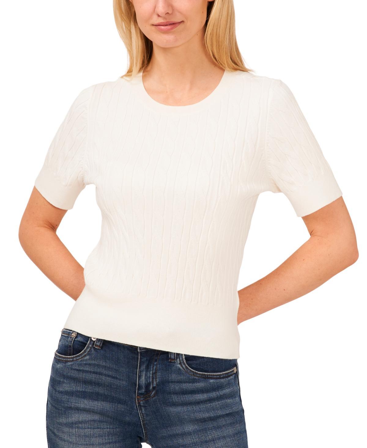 CeCe Womens Cotton Cable-Knit Short-Sleeve Sweater Product Image