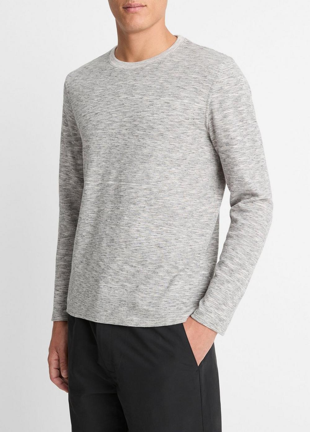 Mens Space-Dye Cotton-Blend Long-Sleeve T-Shirt, Black/off White, Size XL Vince Product Image