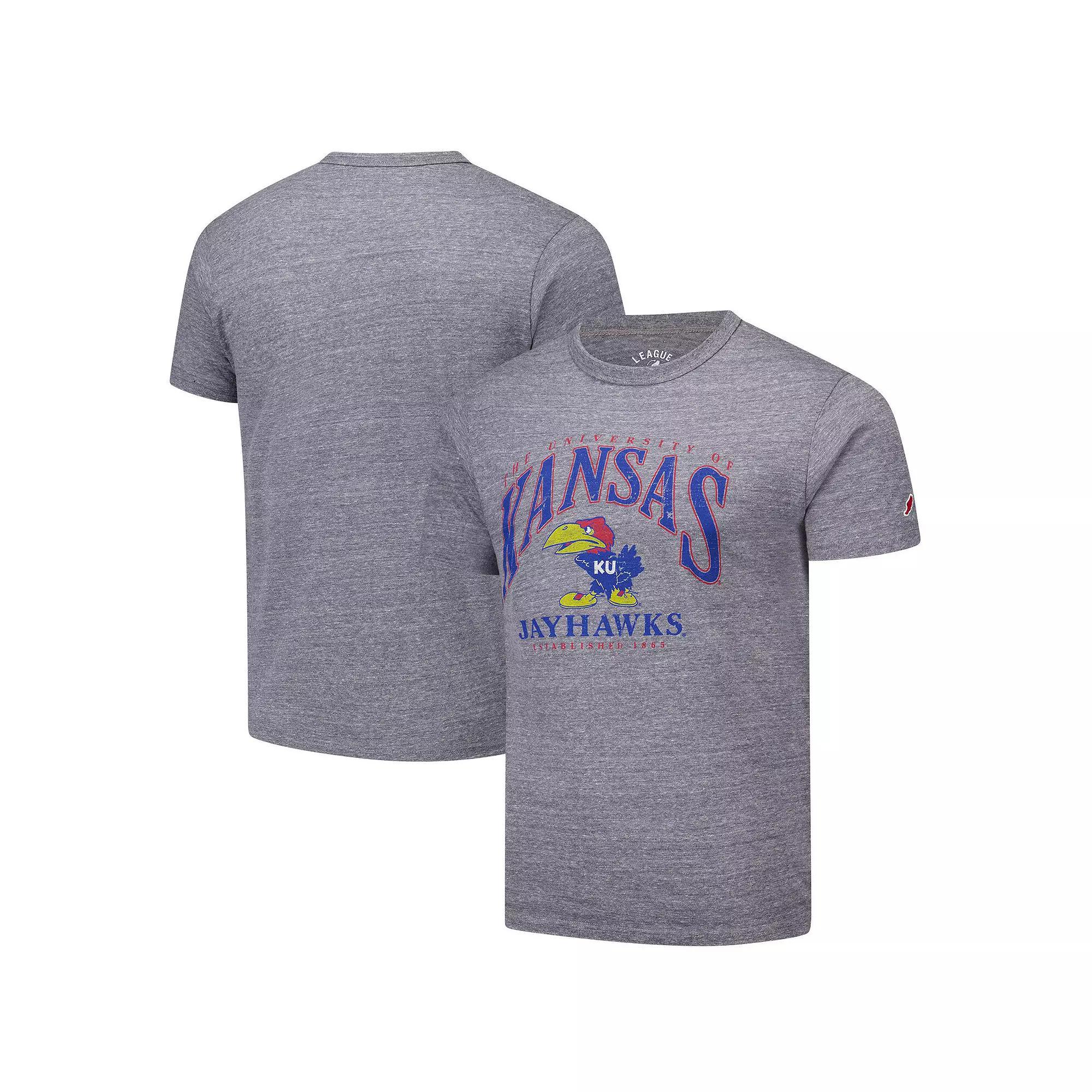 Men's League Collegiate Wear Heather Gray Kansas Jayhawks Tall Arch 2.0 Victory Falls Tri-Blend T-Shirt, Size: Medium, Grey Product Image