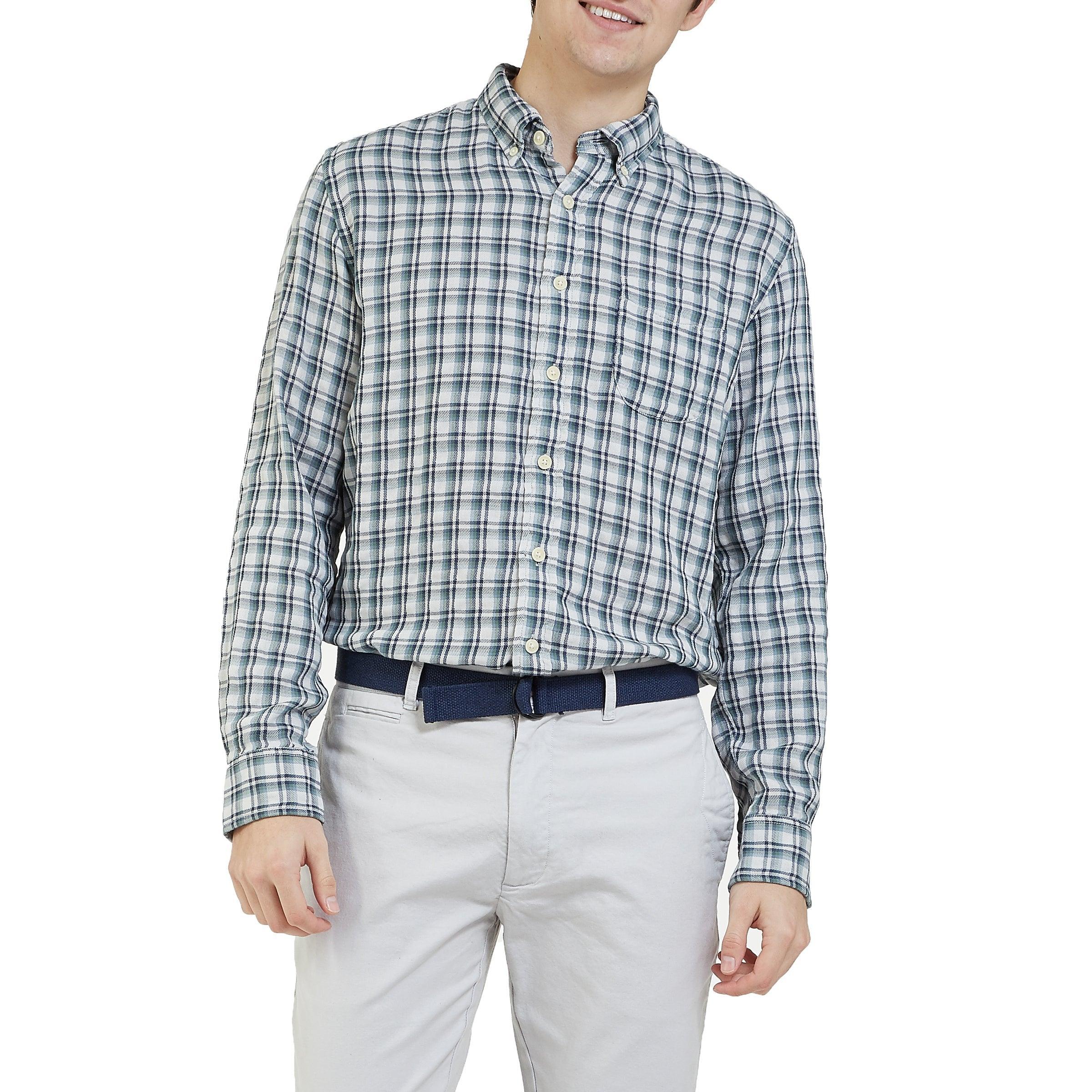 Boulder Double Cloth Shirt - Cream Green Navy (Final Sale)* Product Image