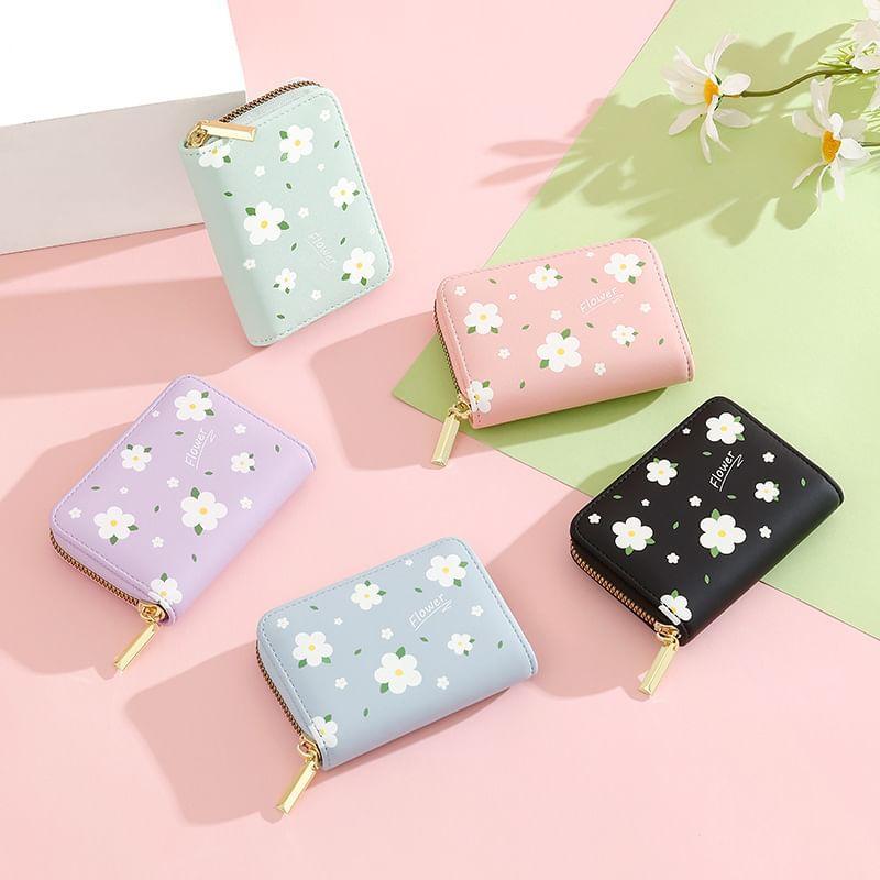 Floral Zip Faux Leather Wallet Product Image