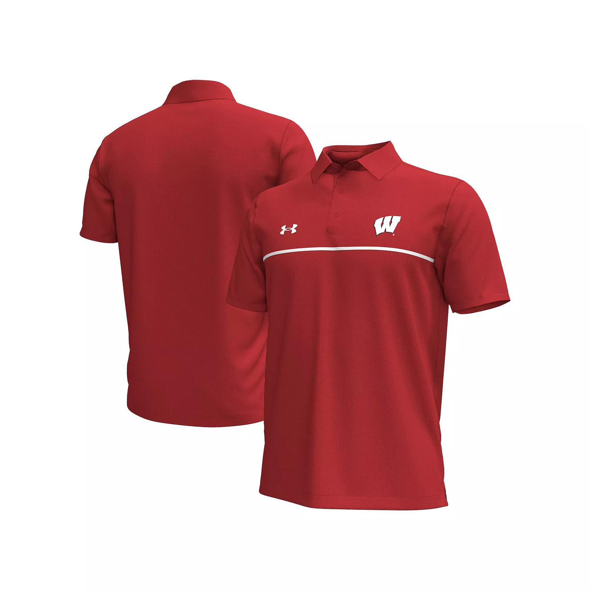 Men's Under Armour Red Wisconsin Badgers Playoff Chest Stripe Performance Polo, Size: Large Product Image