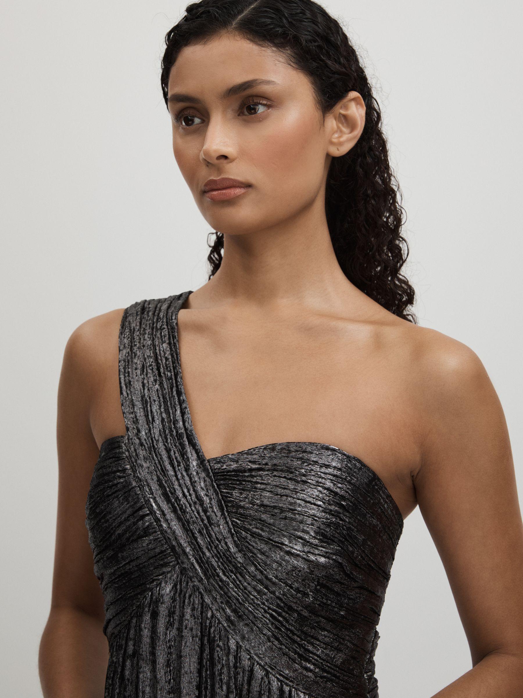 Amur Metallic One Shoulder Maxi Dress in Dark Grey Product Image