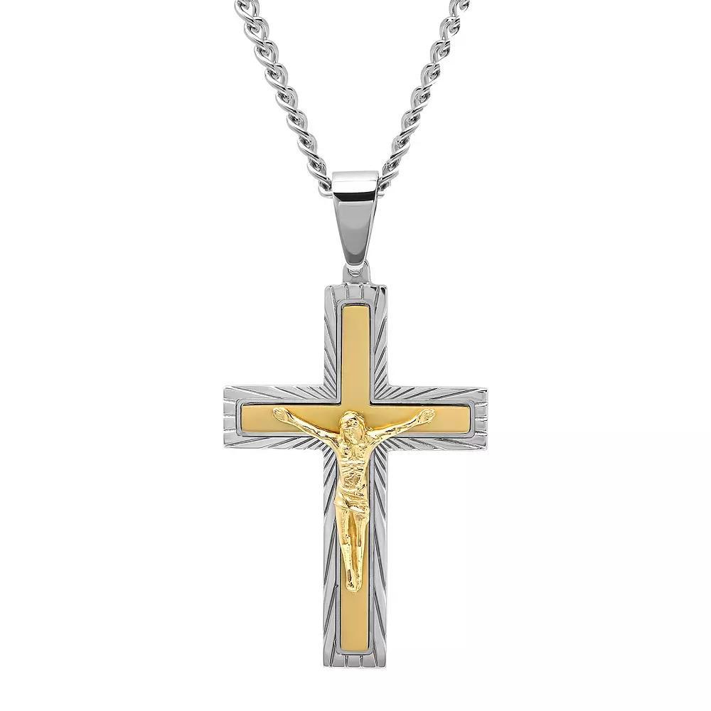Mens Jewelry Nation Stainless Steel Gold Tone Crucifix Pendant Necklace Two Tone Product Image