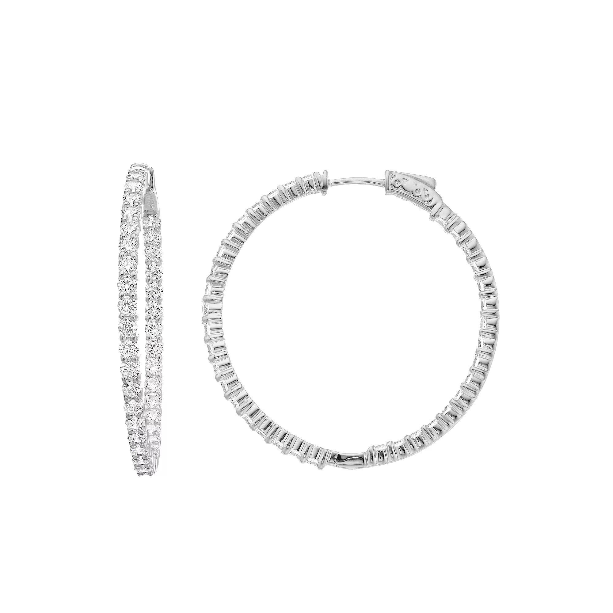 Rosabella Sterling Silver Cubic Zirconia Inside Out Hoop Earrings, Women's Product Image