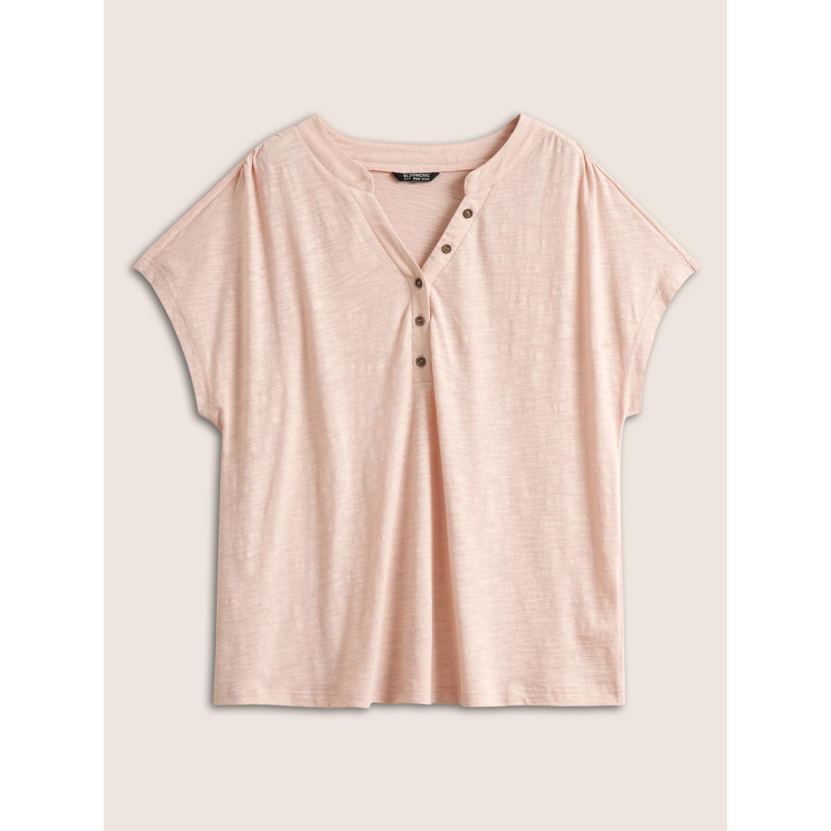 Plus Size Cotton Solid Notched Dolman Sleeve T-shirt Crepe Women Casual Non Plain Notched collar Everyday T-shirts BloomChic 22-24/3X Product Image