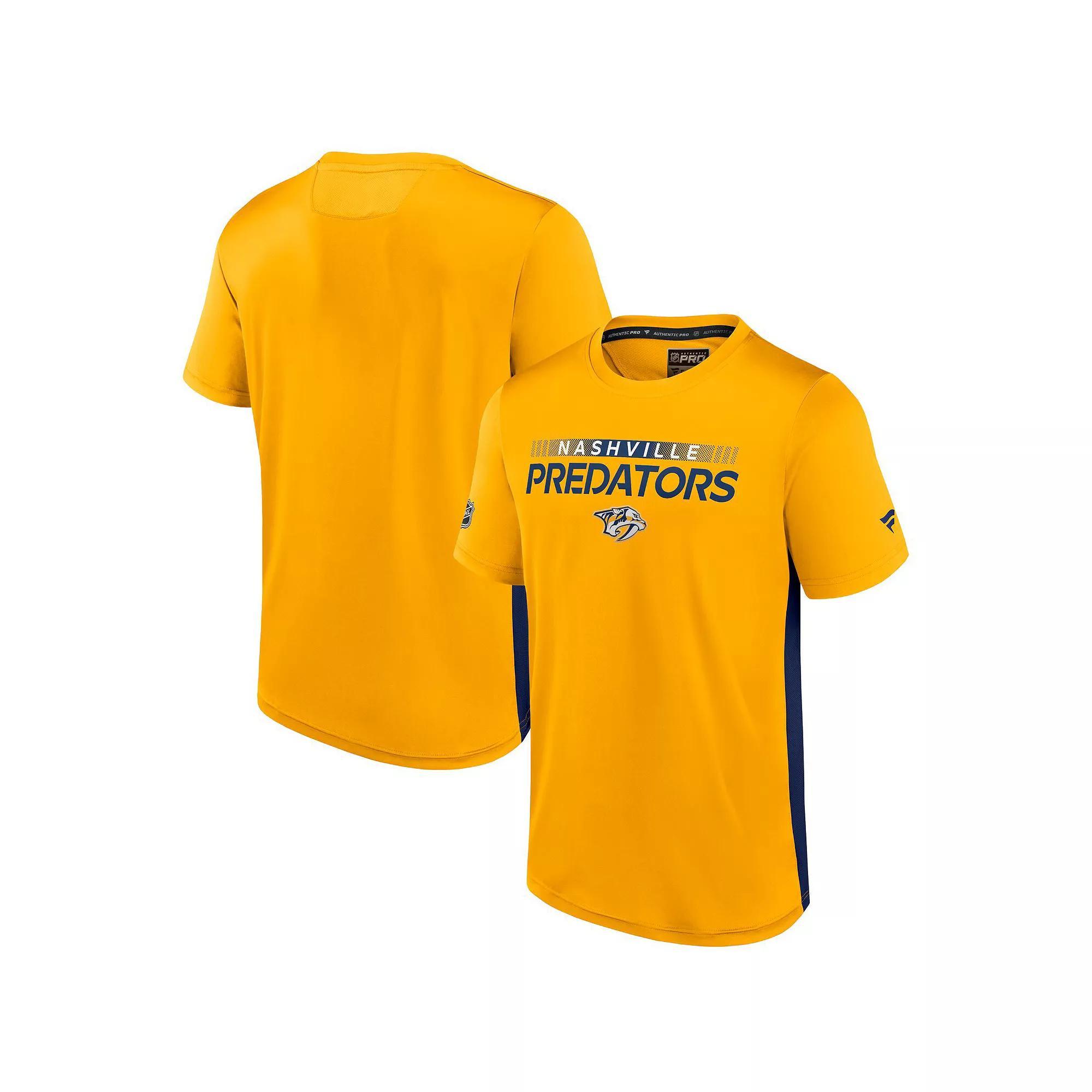 Men's Fanatics Branded Gold/Navy Nashville Predators Authentic Pro Rink Tech T-Shirt, Size: Medium, Pdt Gold Product Image