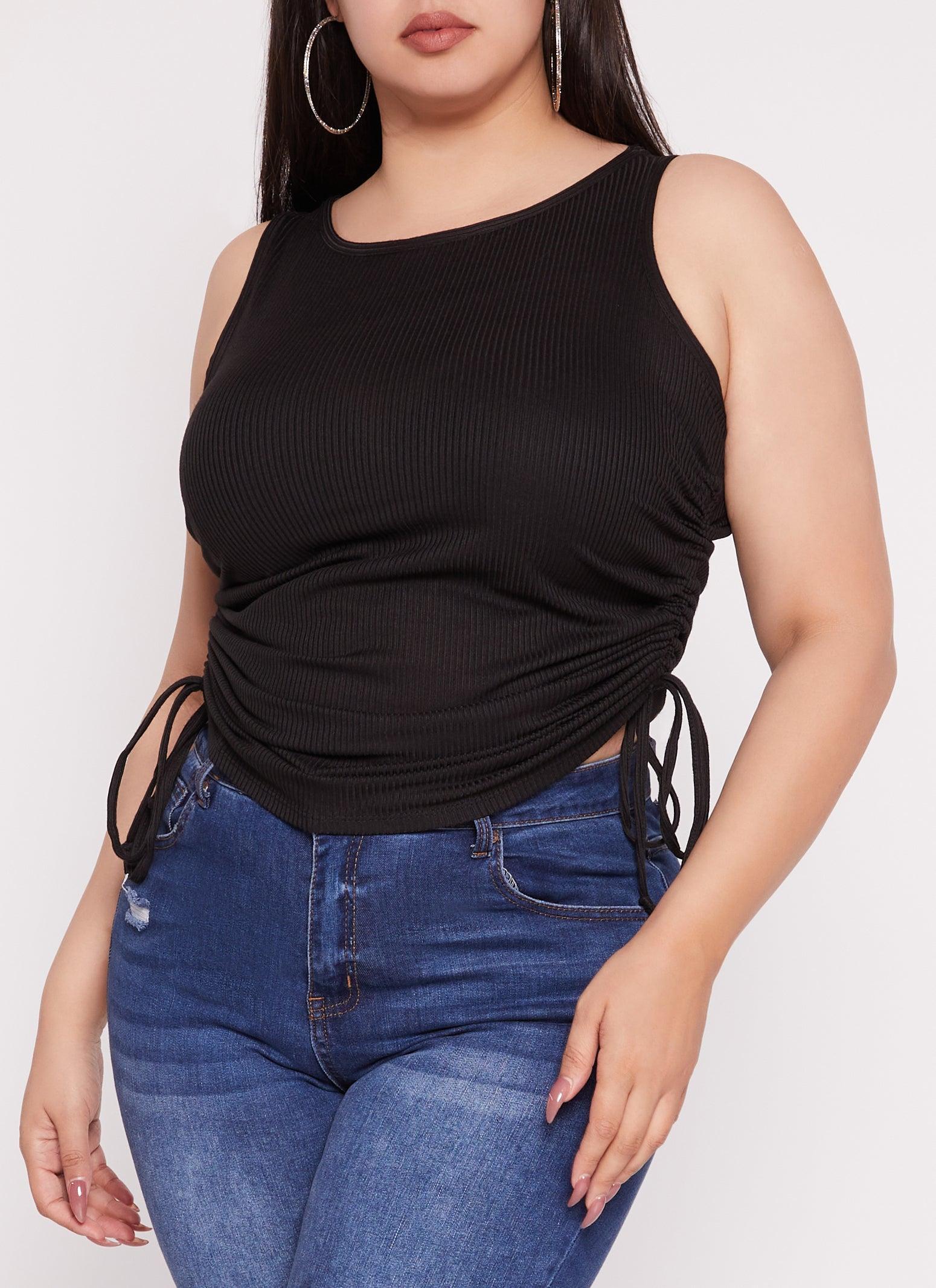 Womens Plus Size Rib Knit Ruched Side Tank Top Product Image