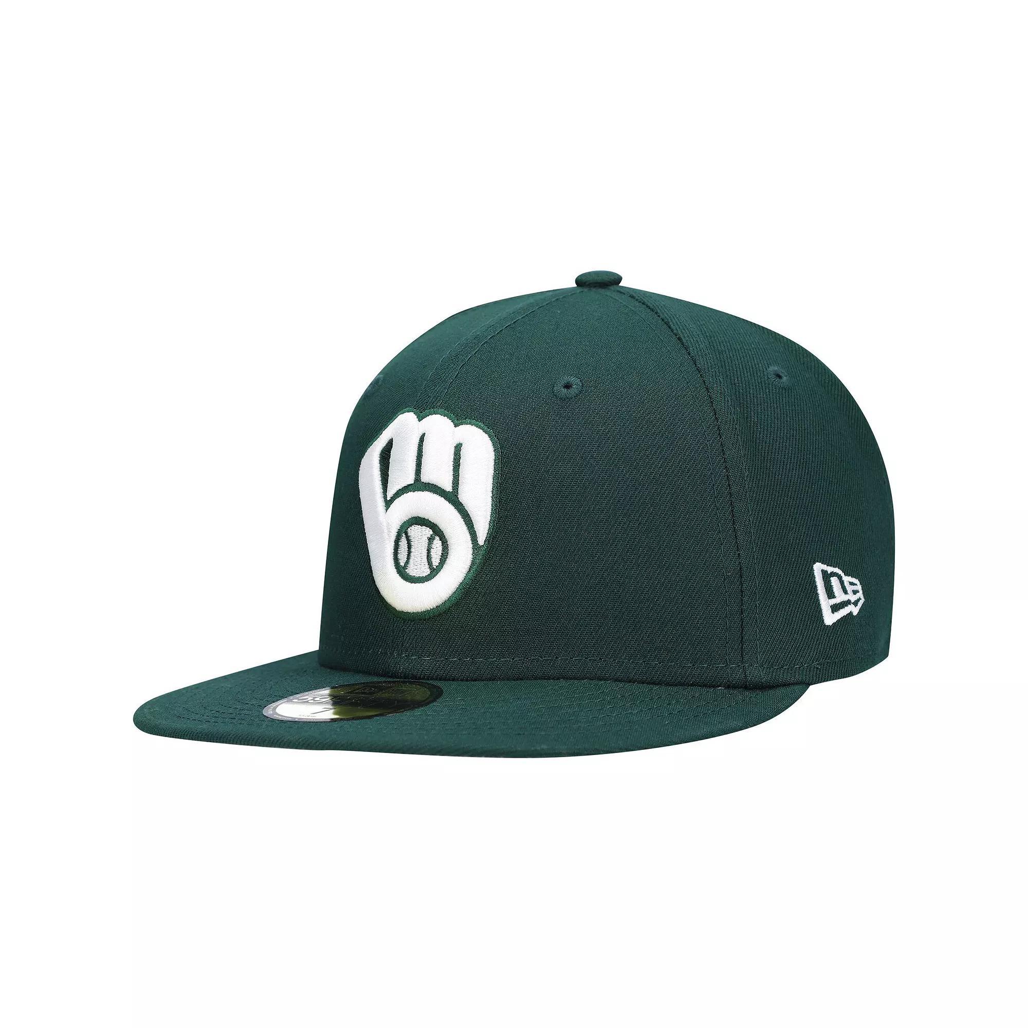 Men's New Era Green Milwaukee Brewers Logo White 59FIFTY Fitted Hat, Size: 7 1/8 Product Image