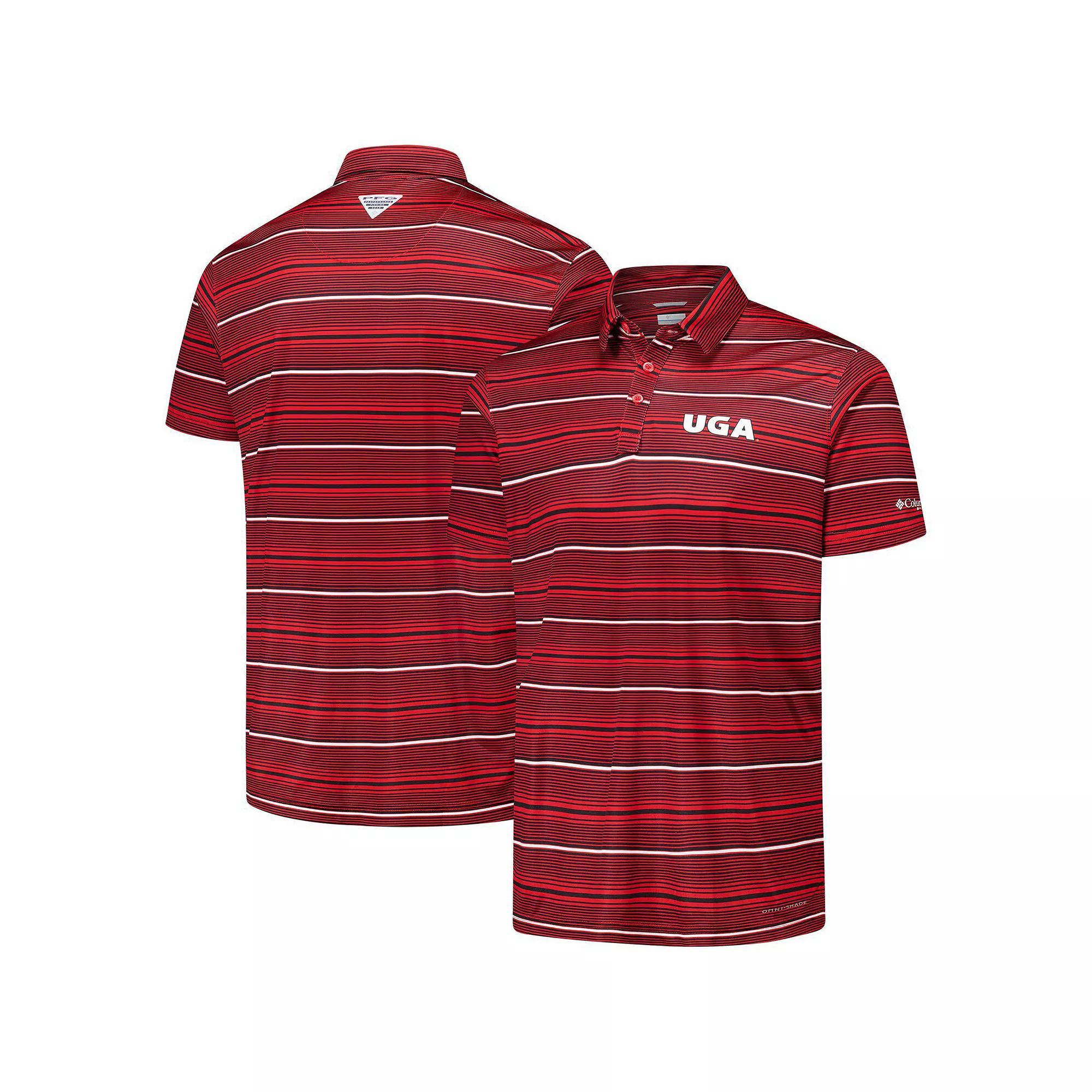 Men's Columbia Red Georgia Bulldogs PFG Super Terminal Tackle™ Omni-Shade™ Stripe Polo, Size: Large Product Image