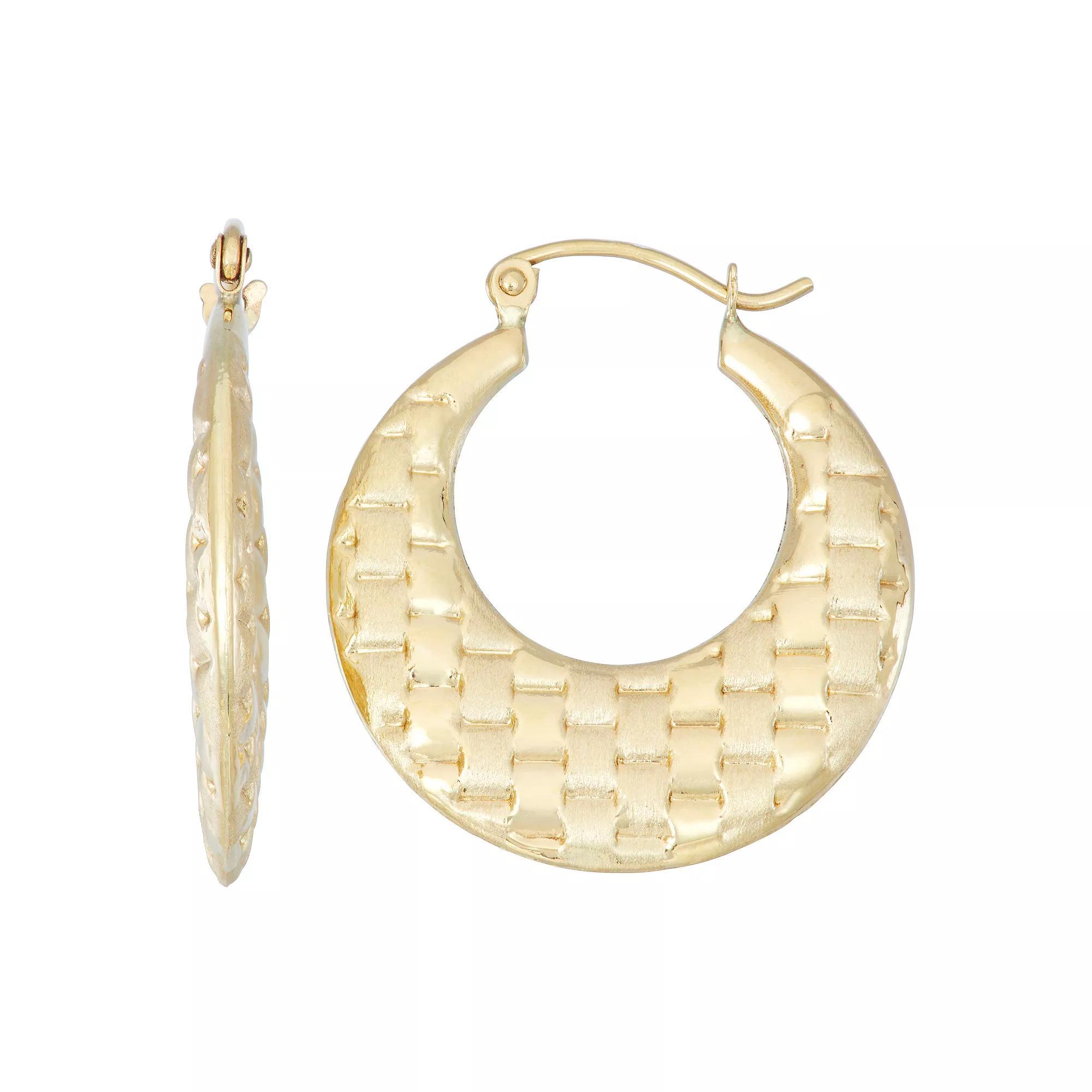 14k Gold Textured Hoop Earrings, Women's Product Image