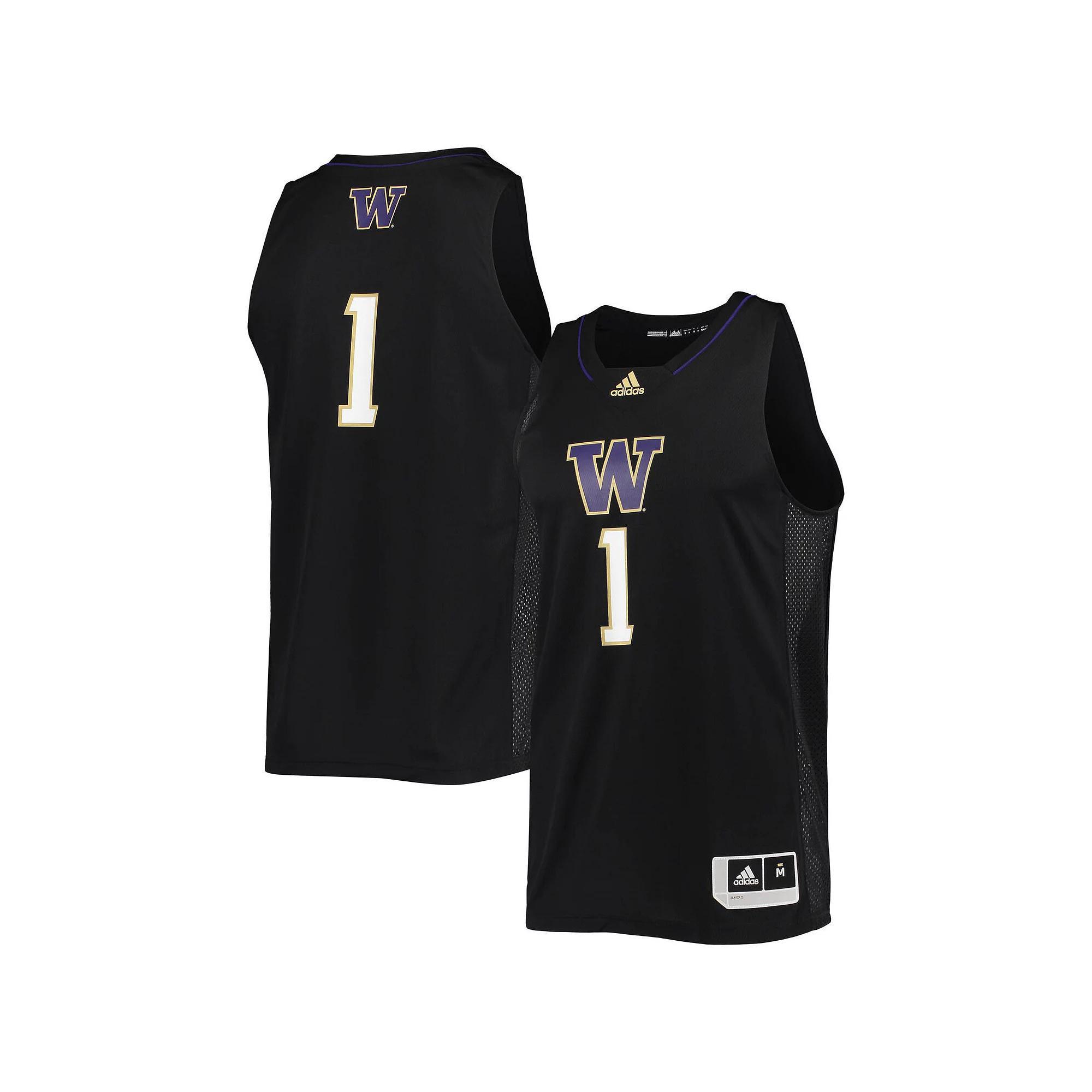 Men's adidas #1 Black Washington Huskies Swingman Basketball Jersey, Size: Large Product Image