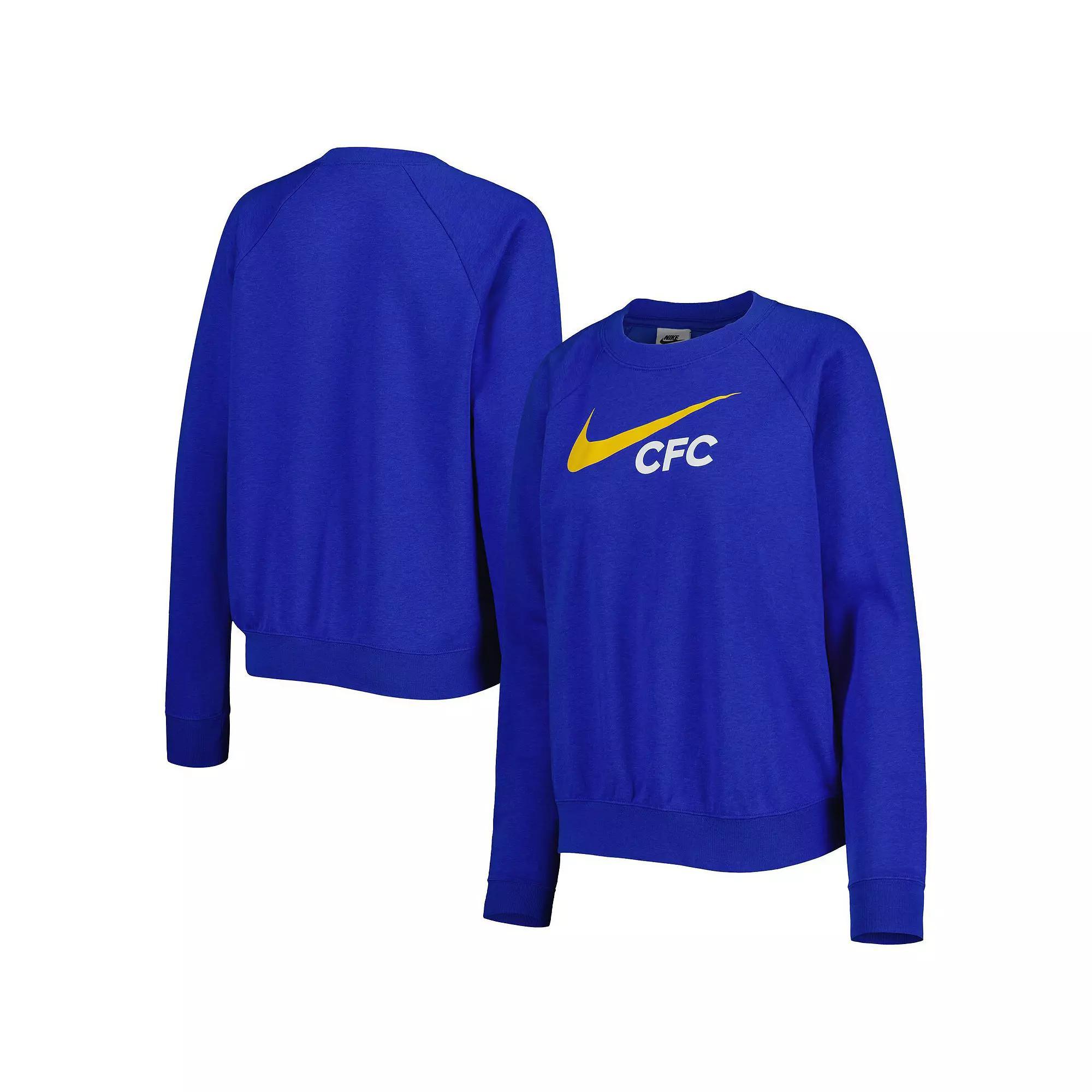 Women's Nike Blue Chelsea Lockup Varsity Tri-Blend Raglan Pullover Sweatshirt, Size: XS, Chl Blue Product Image